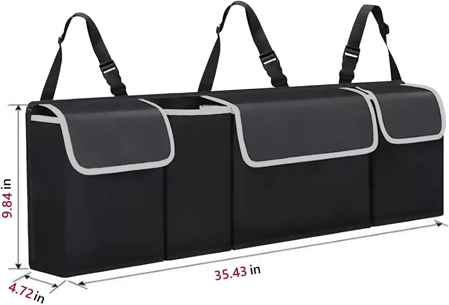 Car Trunk Organizer Bag with Lid, Rear Suspension Organizer Bag with 4 Pockets and 3 Adjustable Straps, Waterproof PVC Folding Large Waterproof Organizer Bag, Car SUV MPV Interior Accessories image number 3