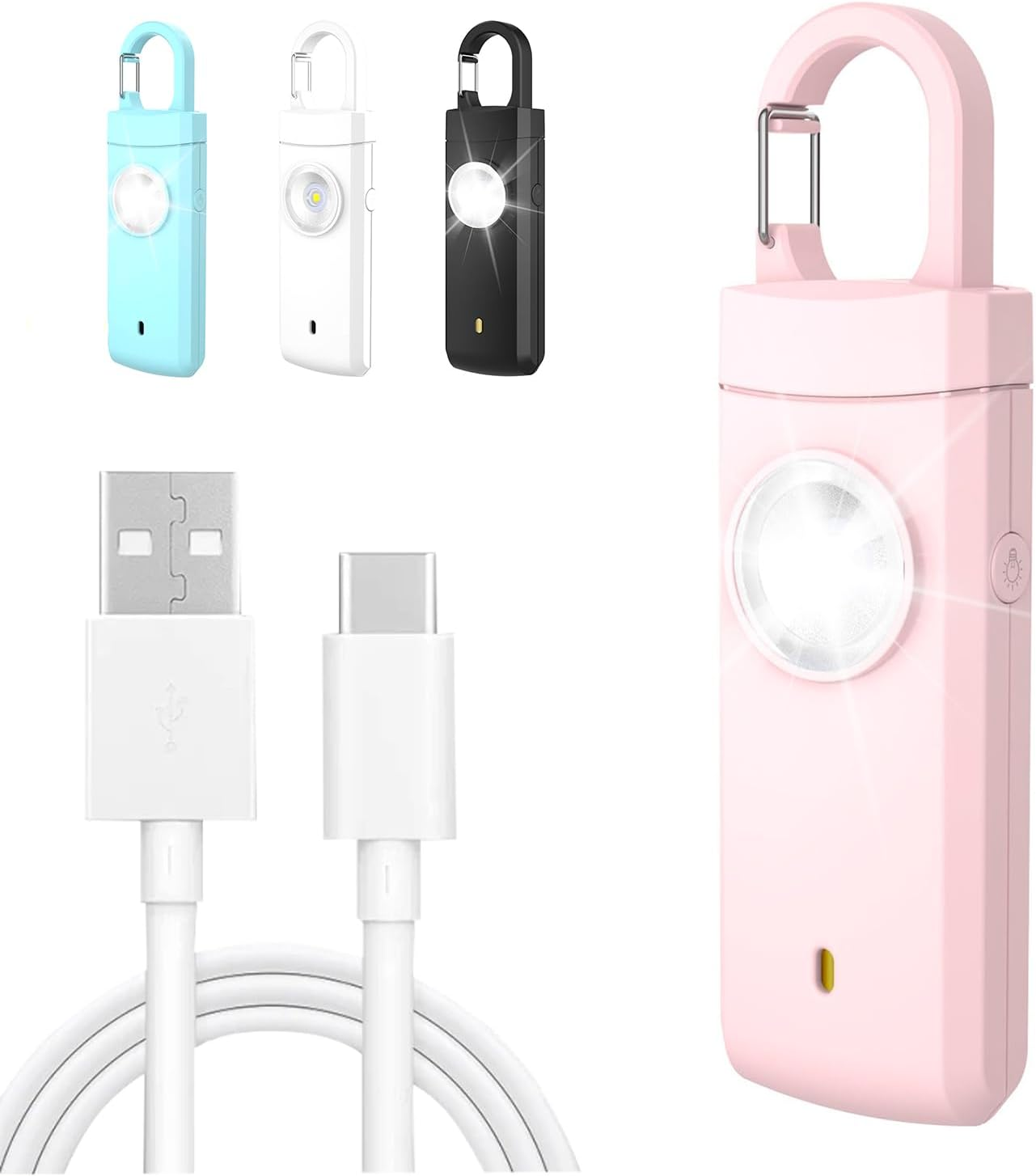 Sonicefit 130Db Rechargeable Personal Alarm for Women & Men, Safety Keychain with Strobe Light & Loud Siren, Security Alarm for Students, Kids, Girls, Elderly - Ideal Christmas/Birthday Gift (Pink)