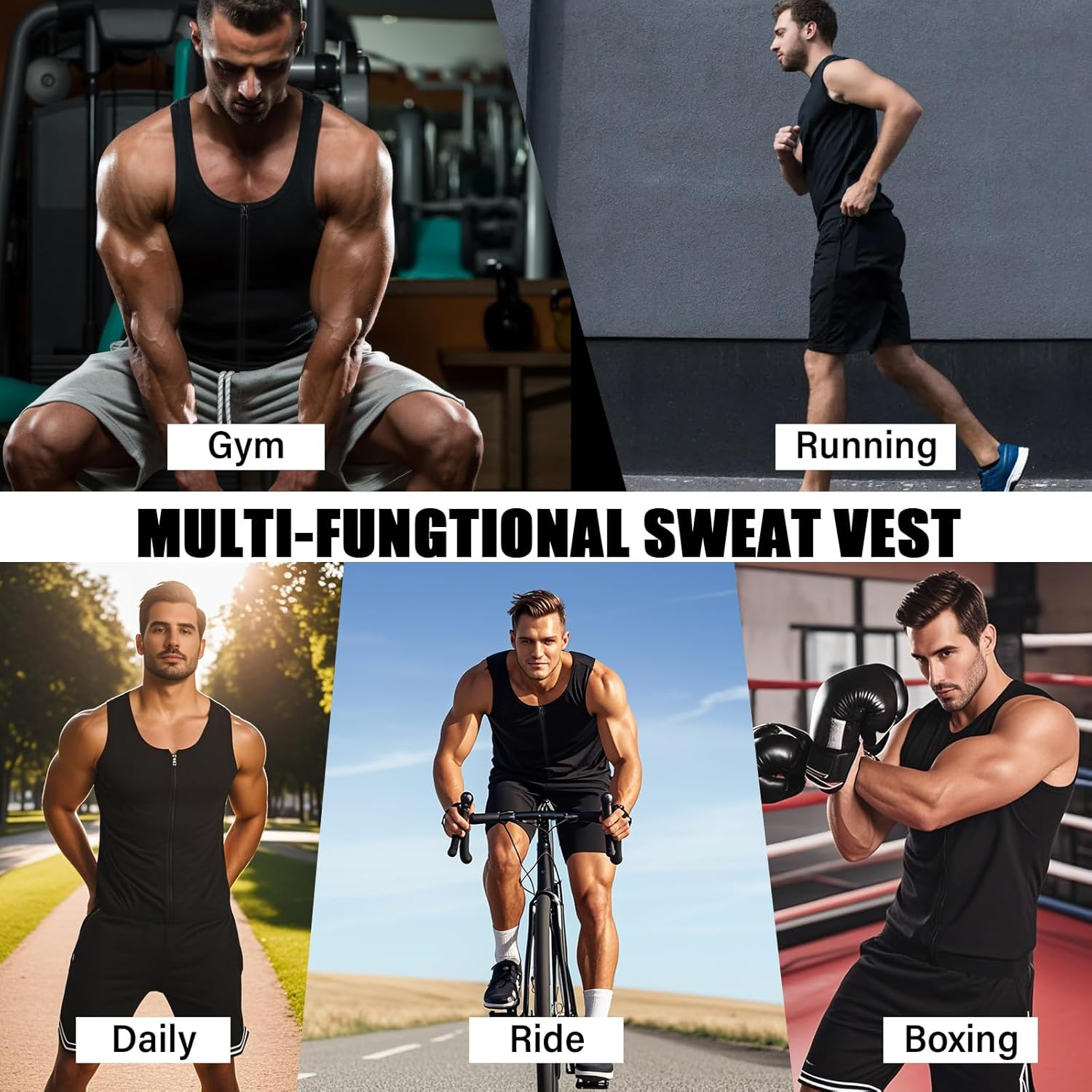 Men'S Sauna Vest with Zipper, PU Milk Silk Sweat Suit, Triples Sweating Boost Calorie Burn Sweat Suits for Weight Loss, Ideal for Fitness - Oriented Men (2XL/3XL) image number 2