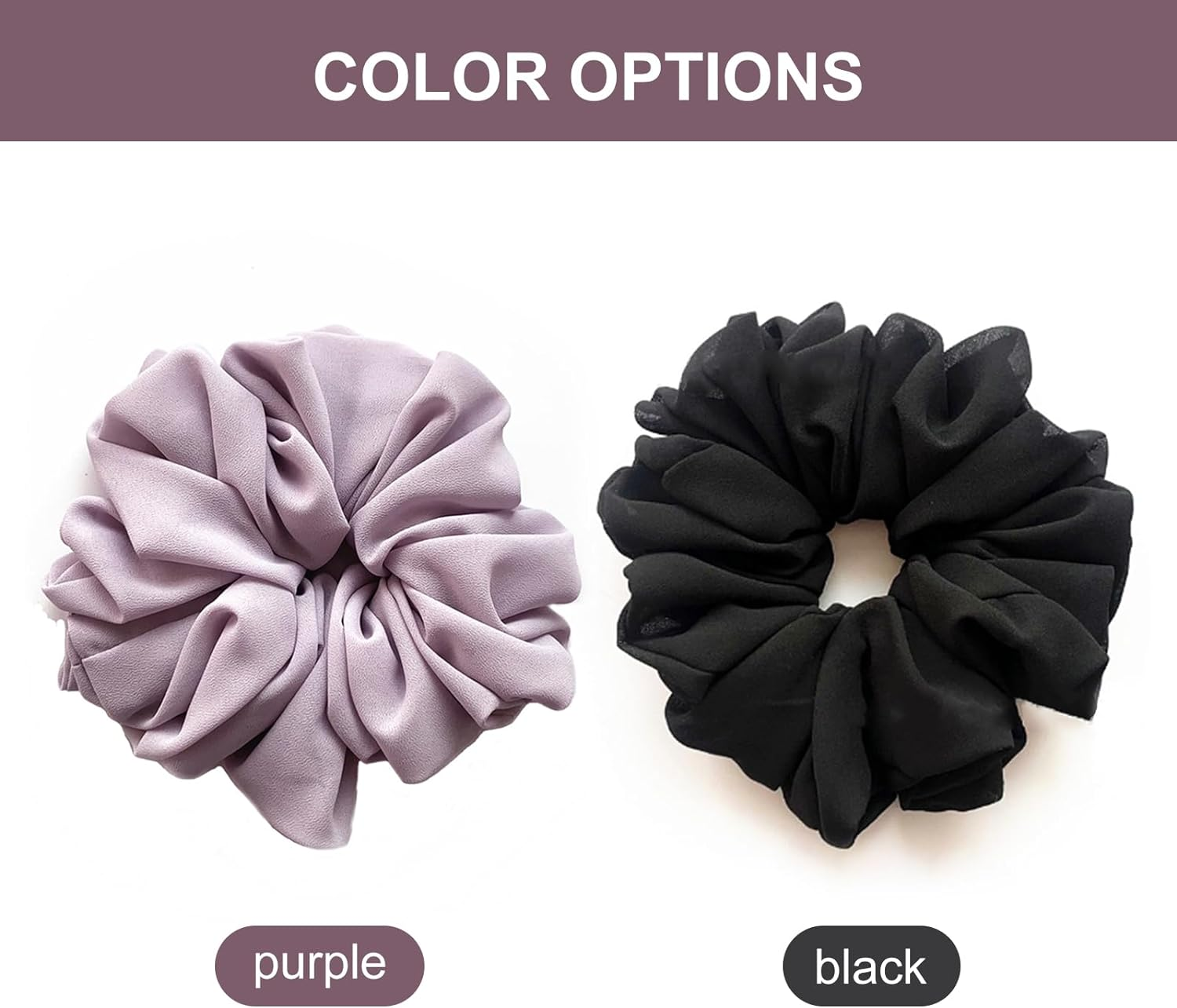 2Pcs Chiffon Scrunchy for Hair Elastic Hair Ties for Thick Hair No Damage Hair Elastics Ponytail Holder Women Chiffon Rubber Band Beautiful Hijab Scarf Hair Large Volumizing Scrunchie Head (Purple Black) image number 1
