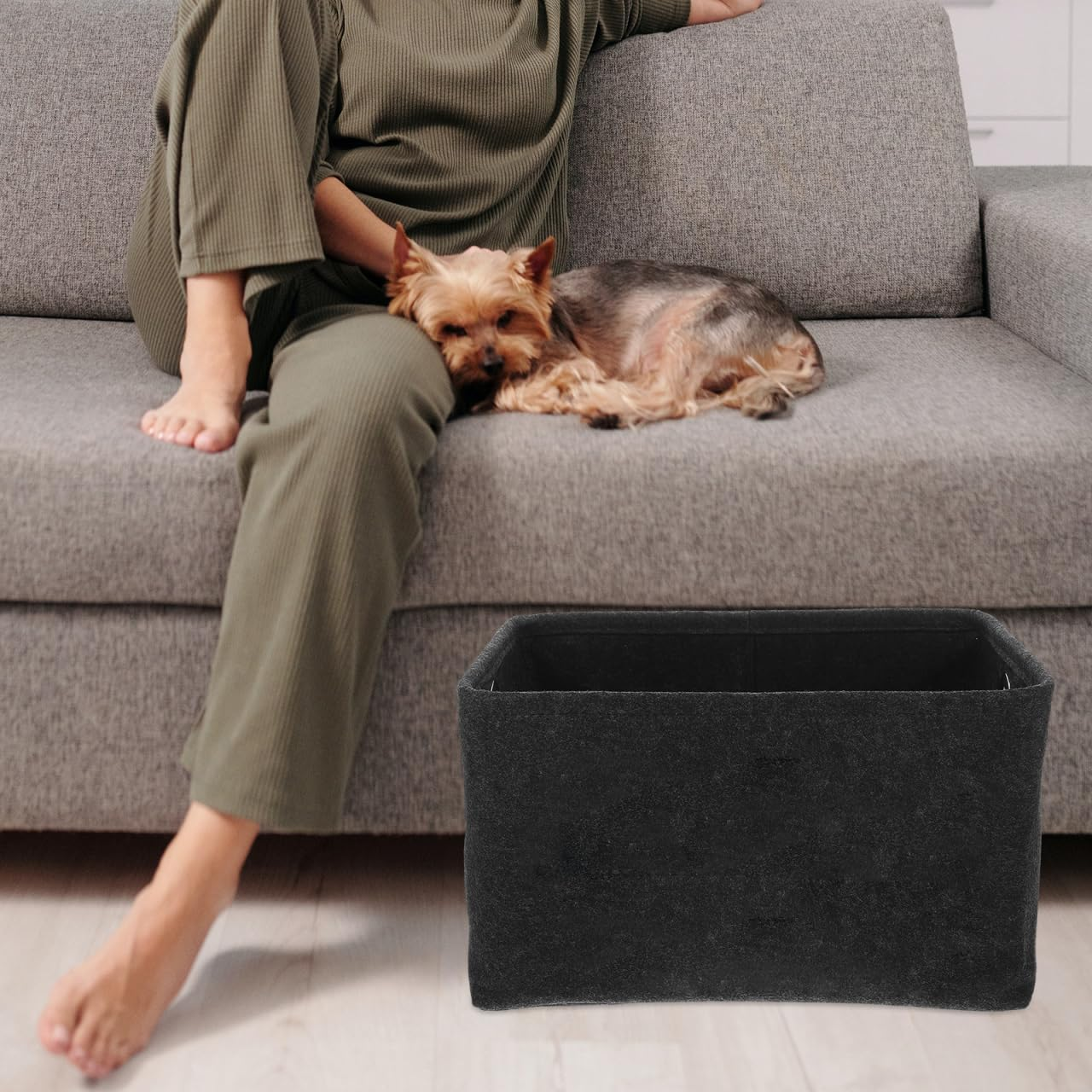 Alasum Dog Toy Storage Box Felt Basket with Metal Handles 15.35X11X8.66 Inches Lightweight Organizer for Pet Supplies and Kids Toys Home Storage image number 4