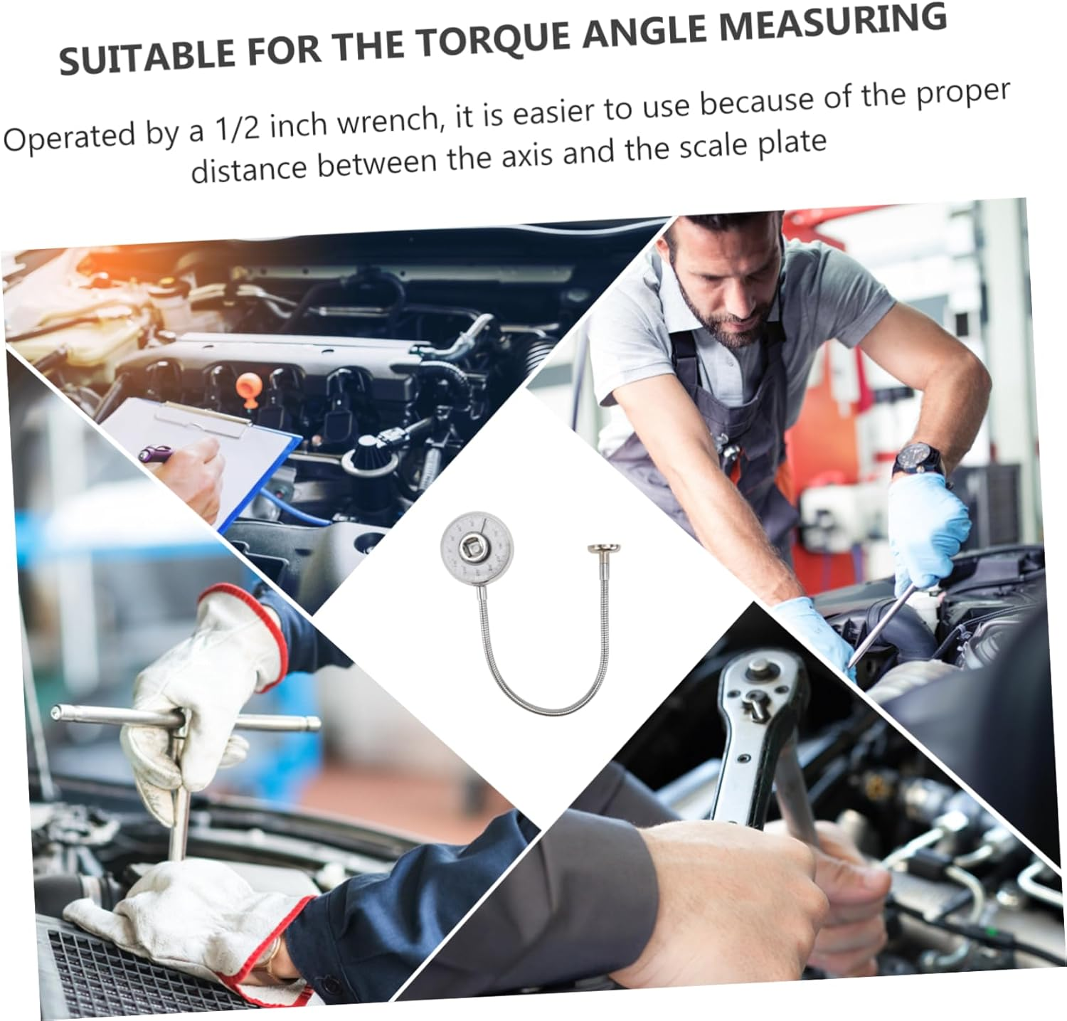 Homoyoyo Precise Wrench Torque Measuring Gauge Tool Silver Square Hole Angle Torque Gauge for Hand Tool Use in Automotive Maintenance and Repair