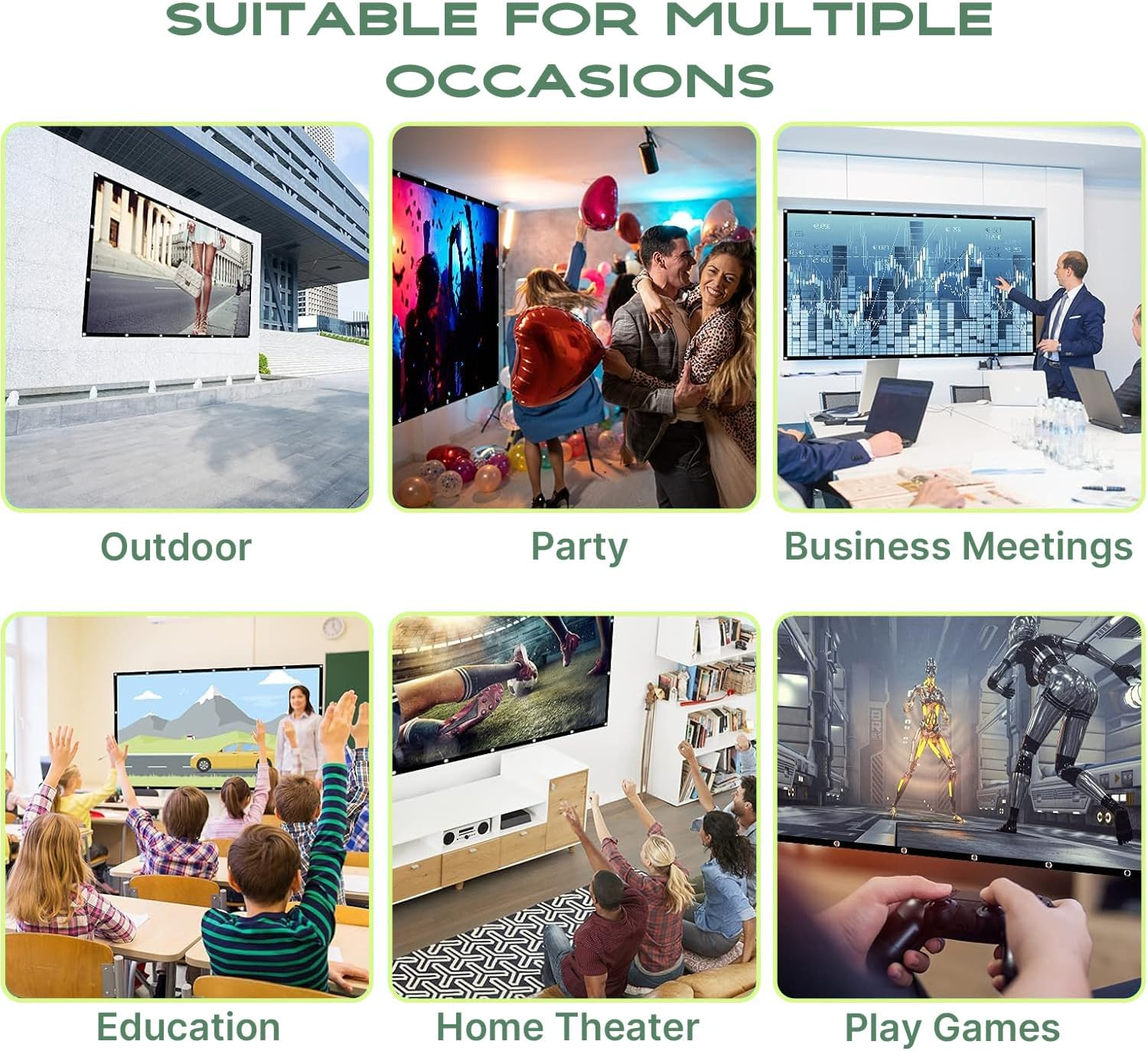 Video Projection Screen 150 Inch, Washable 4K Projector Screen 16:9 HD Foldable Anti-Crease Portable Projector Movies Screen for Home Theater Outdoor Indoor Support Double Sided Projection image number 2