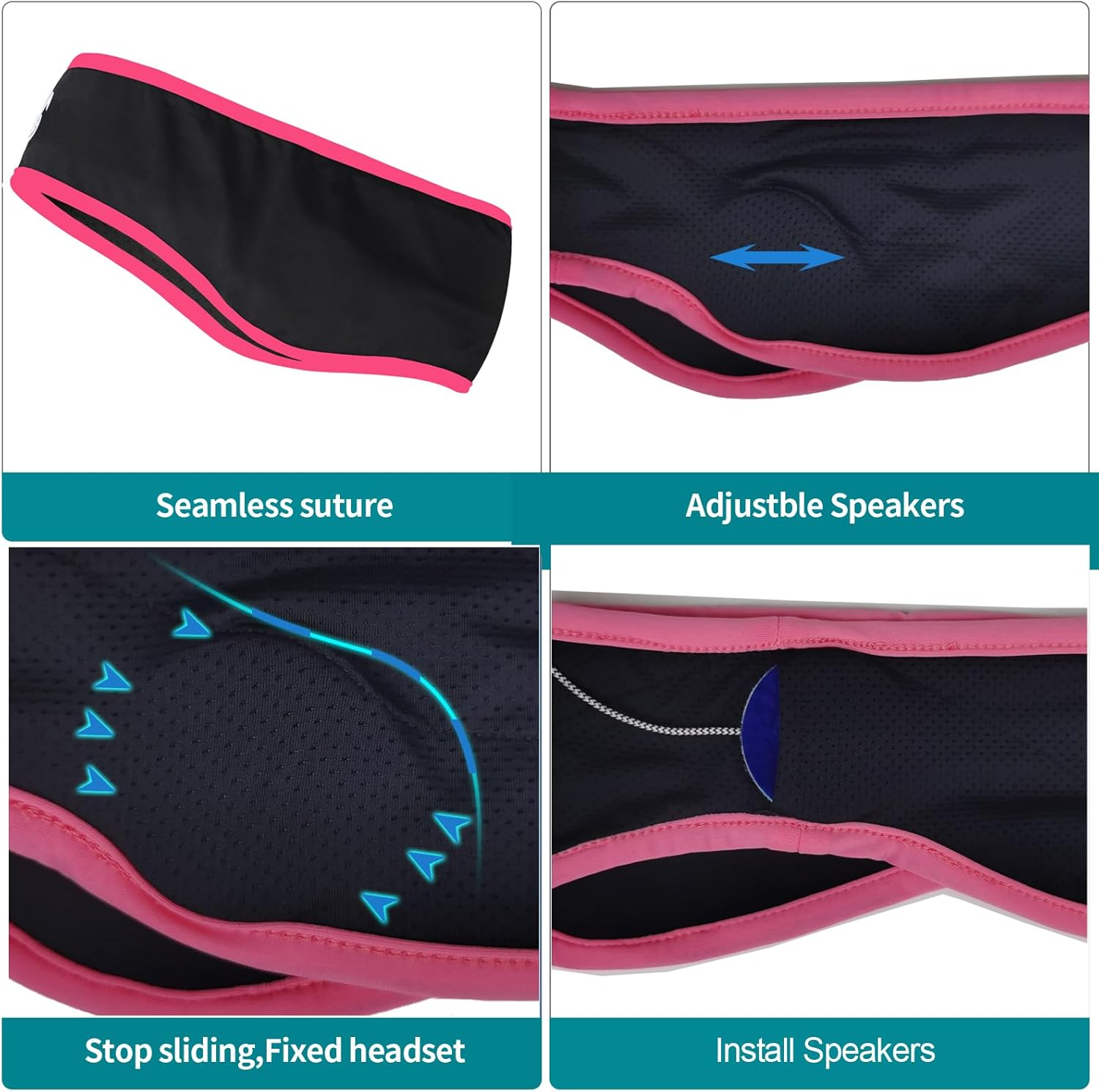 MMUSS Sleep Headphones Stereo Headband with Ultra Thin Speakers.Perfect for Side Sleeper,Sports,Travel,Meditation,Relaxation (Pink) image number 5