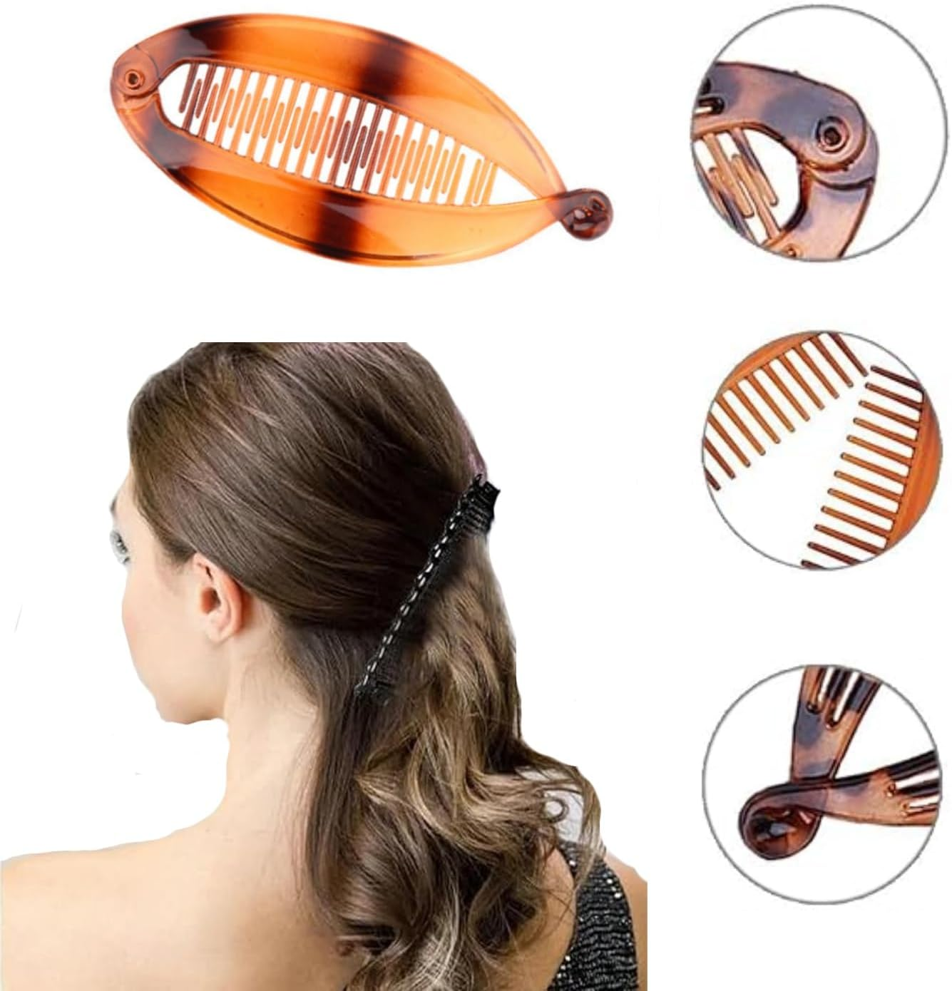 4 Pcs Banana Clip Clincher Comb Set for Hair Pony Fishtail Hair Clips for Women Girls Curly Thick Hair Accessories for Women Hair Banana Combs No Slip Fish Hair Barrettes image number 1