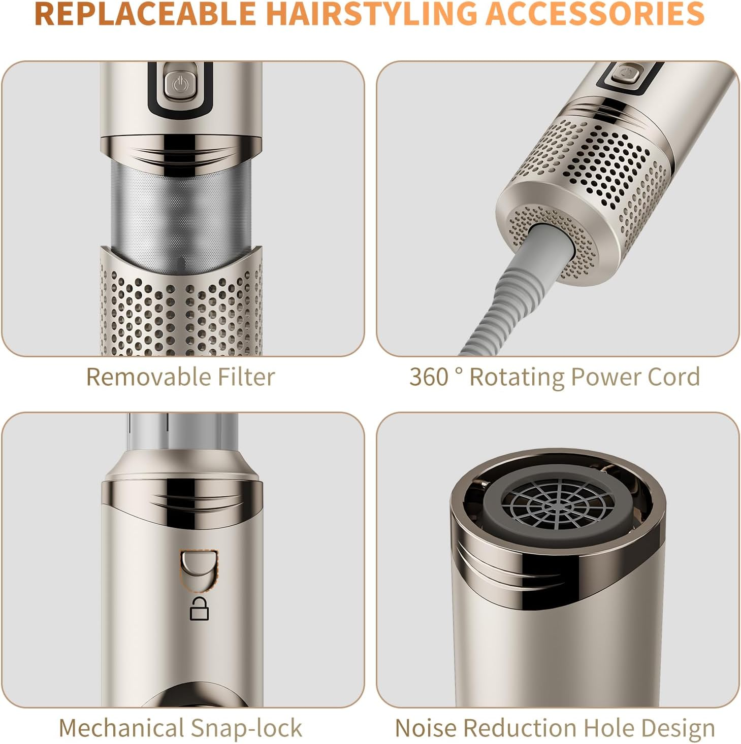 6 in 1 Hair Dryer Brush Set，110000 RPM Blow Dryer with Attachments for Curly Straight & Twisted Hair,Professional Ionic Brush Blow Dryer for All Hair Types,Gift Set image number 2