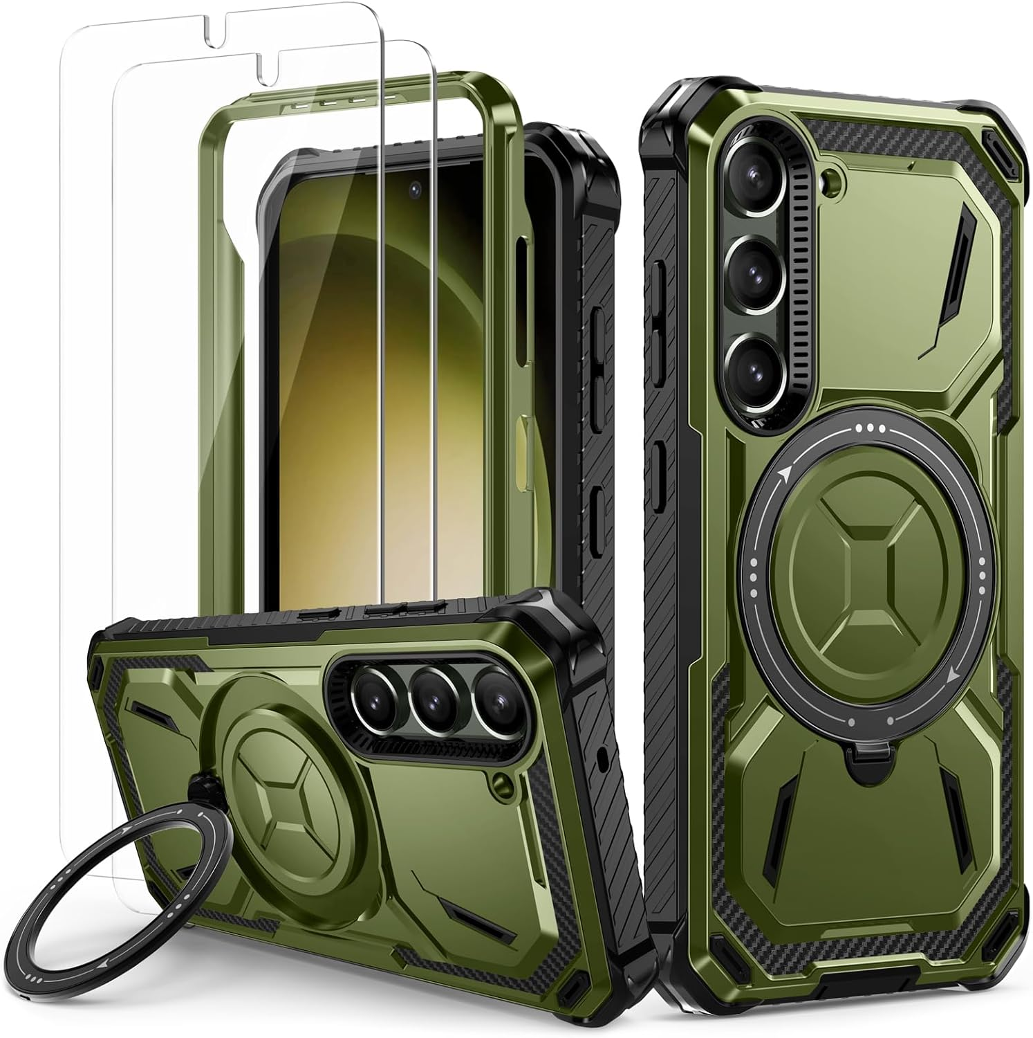 Lanhiem Case for Samsung Galaxy S22 with 2 Pieces Tempered Glass, 360&deg; Ring Stand Protective Case, Military Shockproof Mobile Phone Case for Samsung S22, Blue