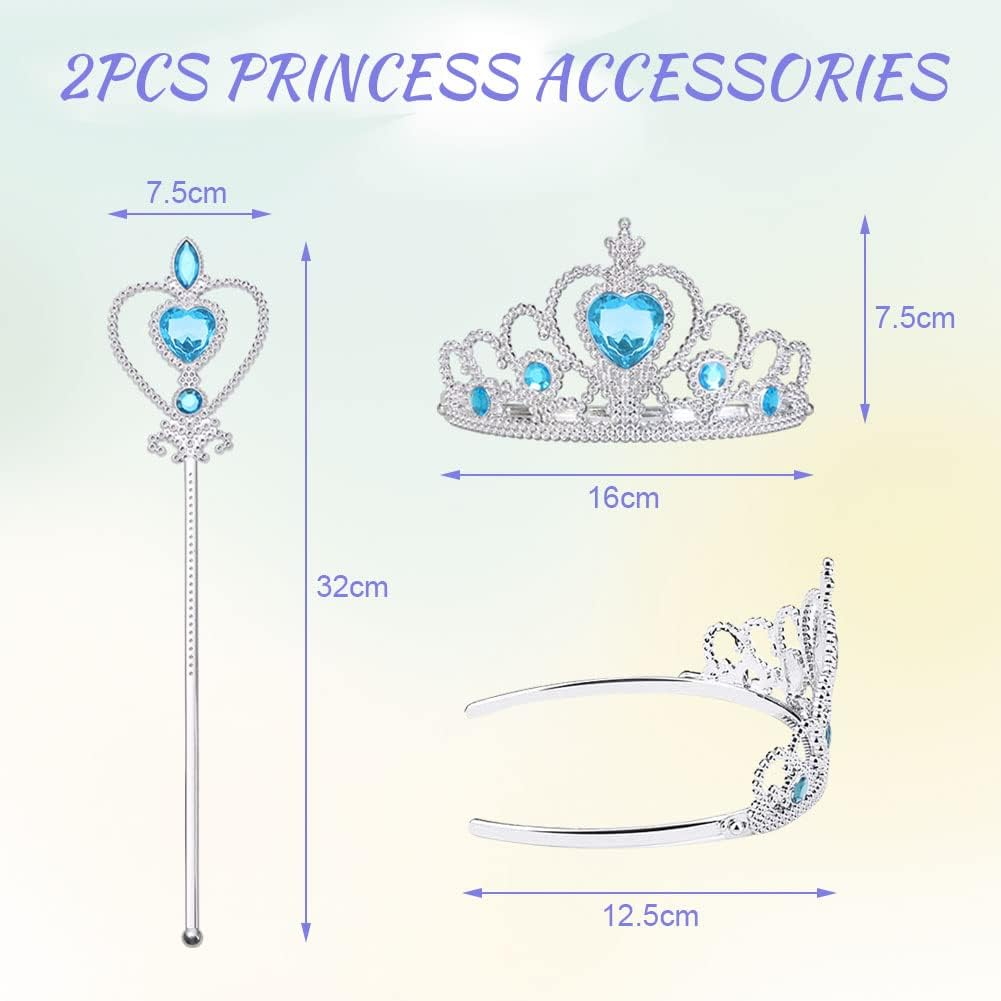 Princess Elsa Dress Costume, Luxury Princess Dress with Shining Long Cape, Snow Party Dress Elsa Princess Costume for Girls Toddler Cosplay Elsa Dress Up image number 1