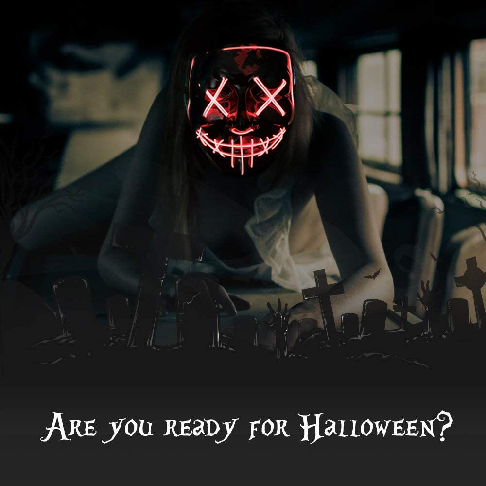 Halloween Mask LED Light up Mask Scary Mask for Festival Cosplay Halloween Costume Masquerade Parties,Carnival,Gift (Red) image number 6