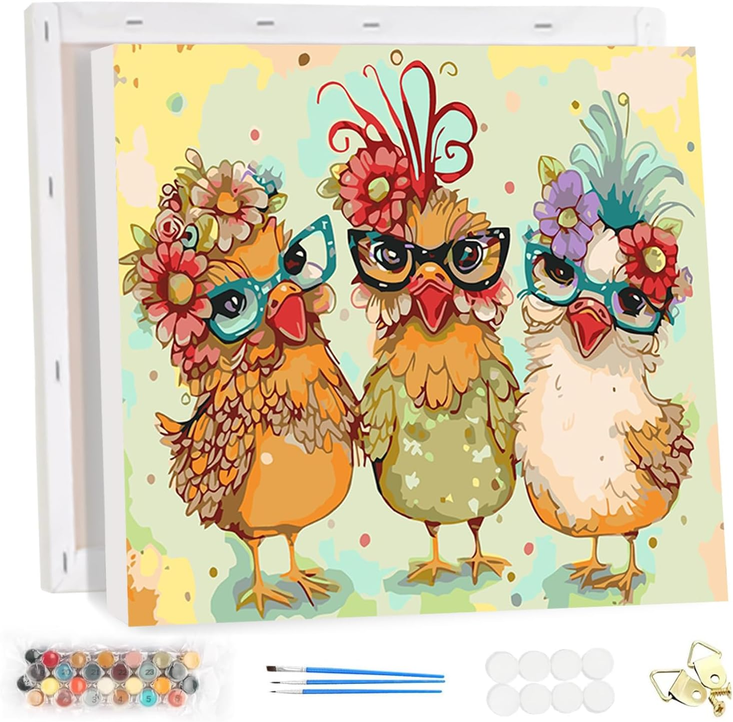 HEIBAGO Paint by Numbers Framed, DIY Chicken Paint by Numbers Kits, Animal Paint by Numbers for Adults Arts and Crafts Acrylic Pigment Drawing Paintwork Wall Art for Home Wall Decor 30X30Cm