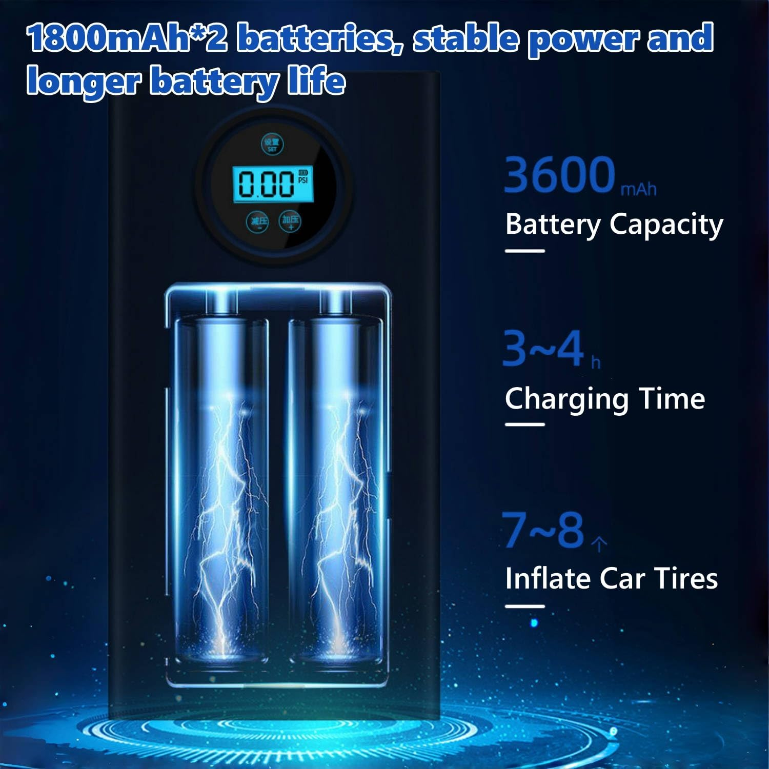 Longfng Tire Inflator Portable Compressor,Handheld Electric Air Pump,With LED Digital Display and 3 Nozzle Adapters Inflator for Car Motorcycle Bicycle Ball,Other Types of Inflatables image number 4