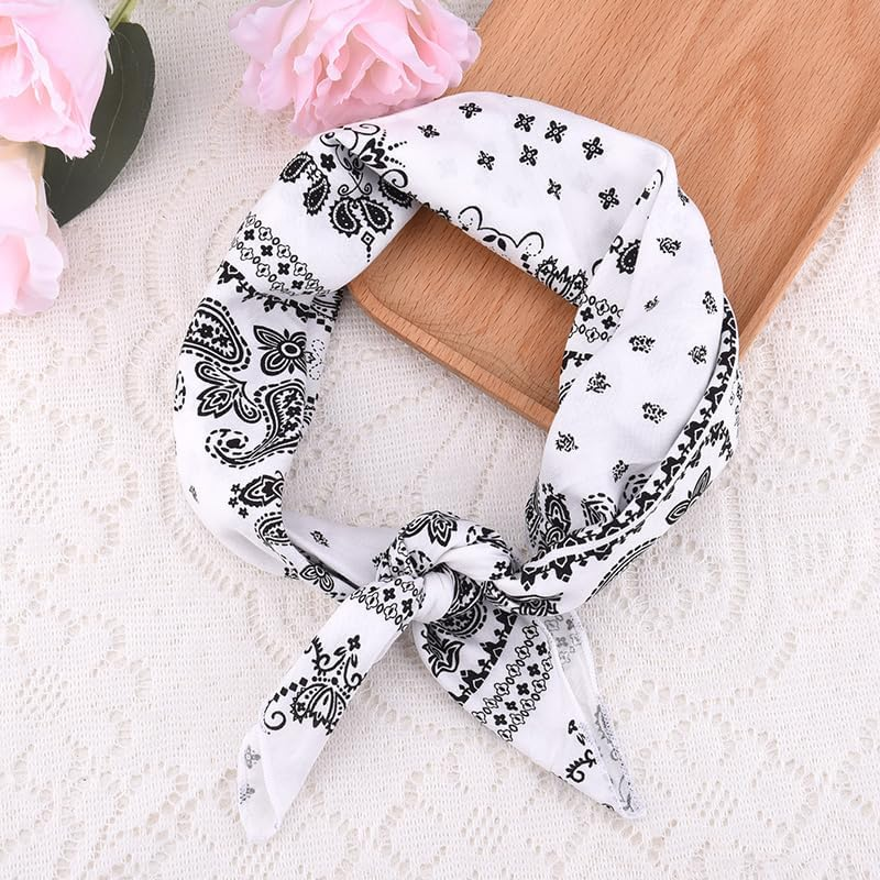 White Head Scarf Bandanas Hair Neck Scarves for Women Paisley Print Cotton Neckerchiefs Neck Accessories for Dress Handbags Hair Bandanas Scarf image number 4