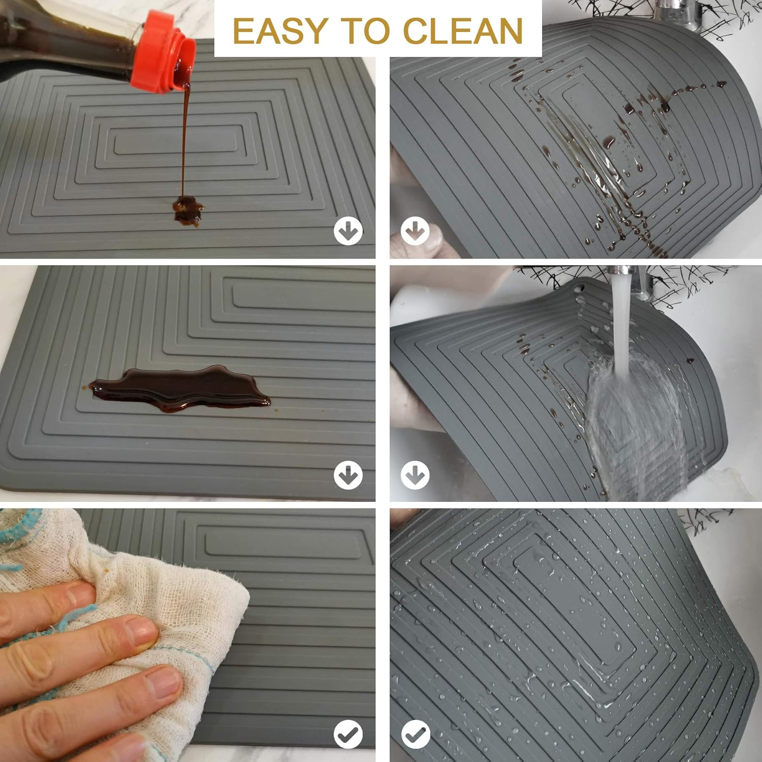 Silicone Trivet for Hot Pots and Pans &ndash; Heat Resistant Mat Pot Holder Thick & Heavy, Large 12&rdquo; X 9&rdquo; Non-Slip Hot Pad for Counter Protection Set of 2 (Grey) image number 6