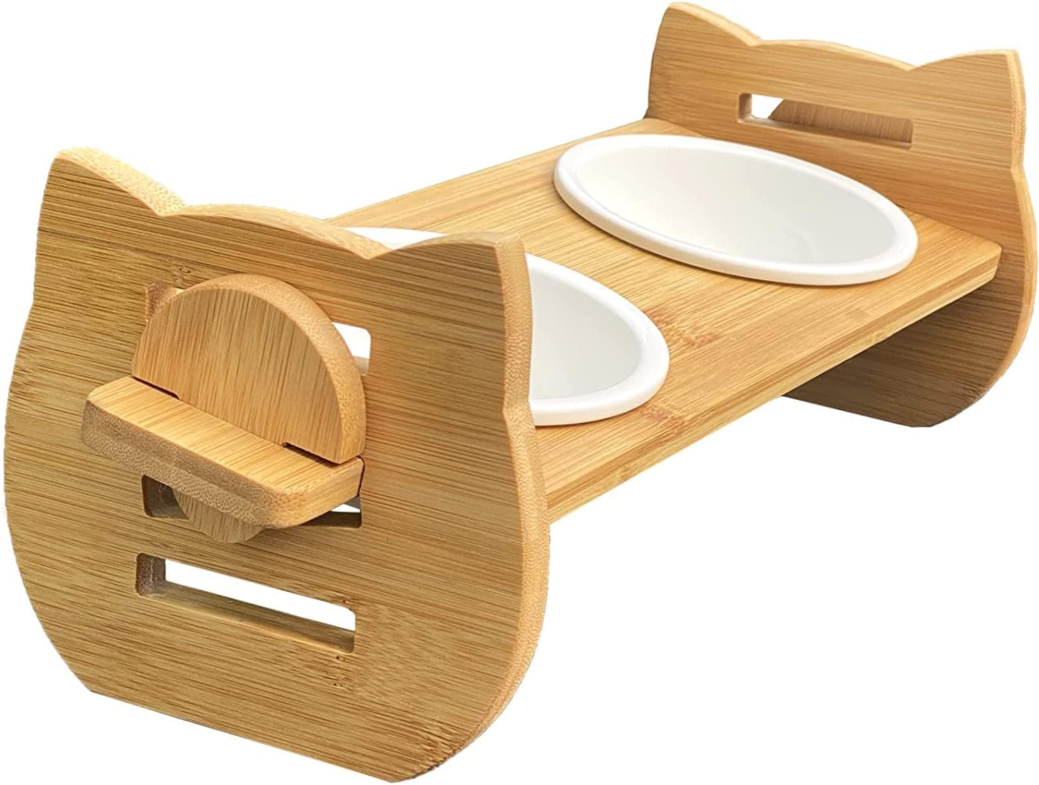 Bamboo Food Bar for Cats Tilted by 15&deg; and Raised 5-12.5 Cm Ergonomic Cat Bowl Ceramic Bowl Cat Raised and Ergonomic Tilted Cat Feeding Bowl Cat Ceramic image number 1