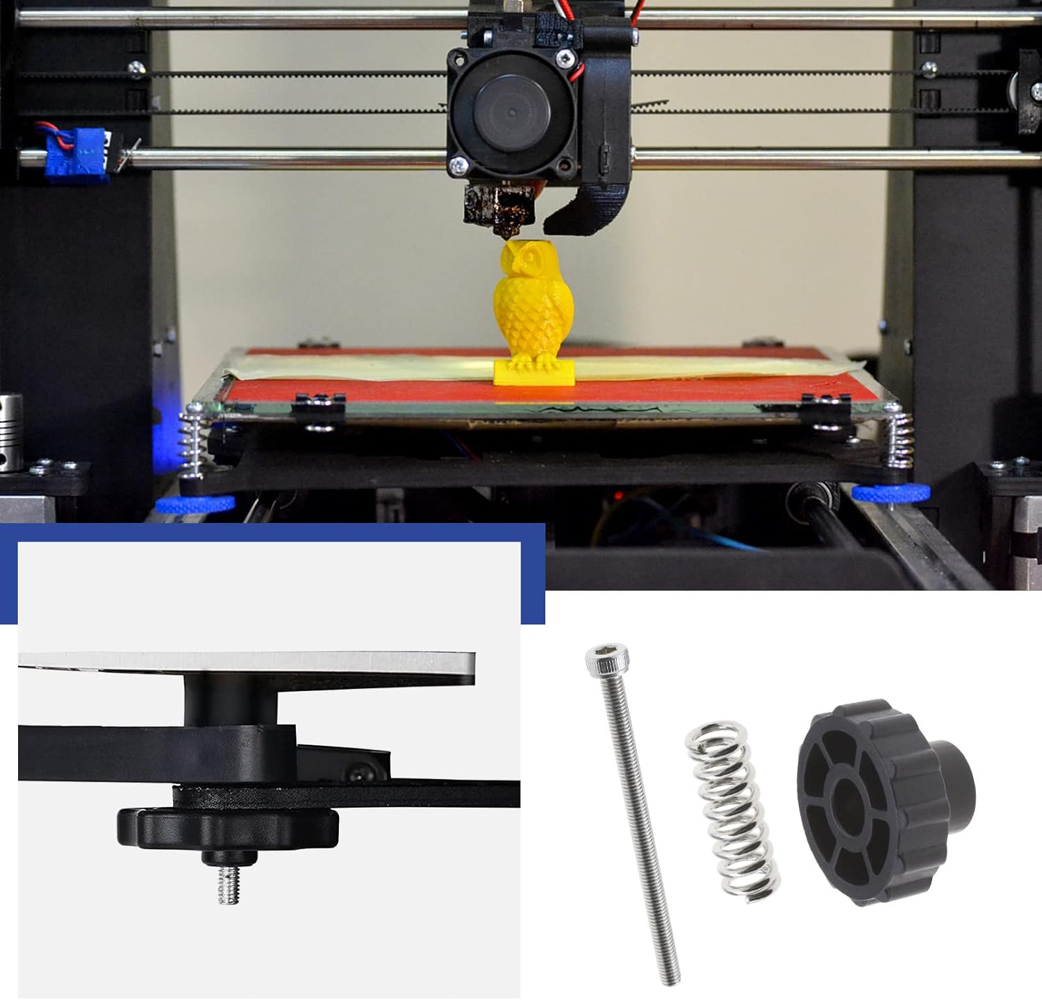 Emsea 4 Sets Hand Twist Leveling Nut & Hot Bed Spring & M3X47.5Mm Screw Leveling Adjustment Kit for Most 3D Printer Hot Bed/Platform