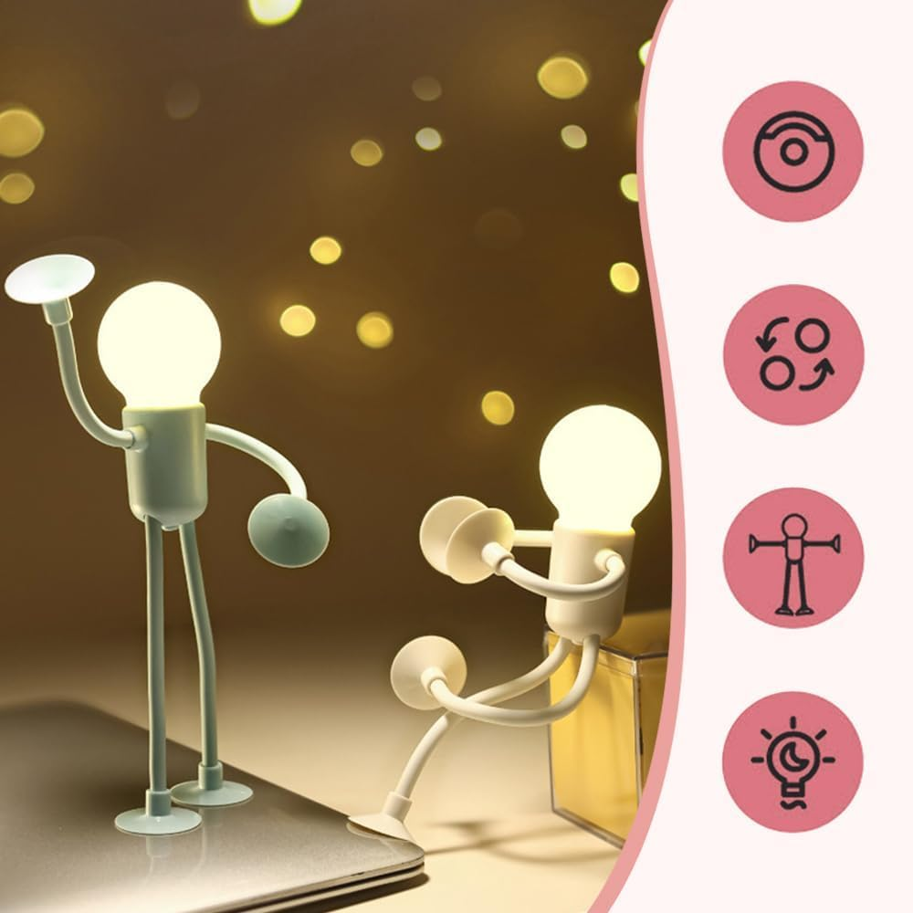 Changeable Shape Funny Sportsman Night Light, 2024 Newest DIY Shape Night Lights, Suction Cup Bendable Desk Lamp, Cute Light Bulb Man, Mini Night Light, for Home Tabletop Shelves Decor (4Pcs-Set) - Blue image number 2