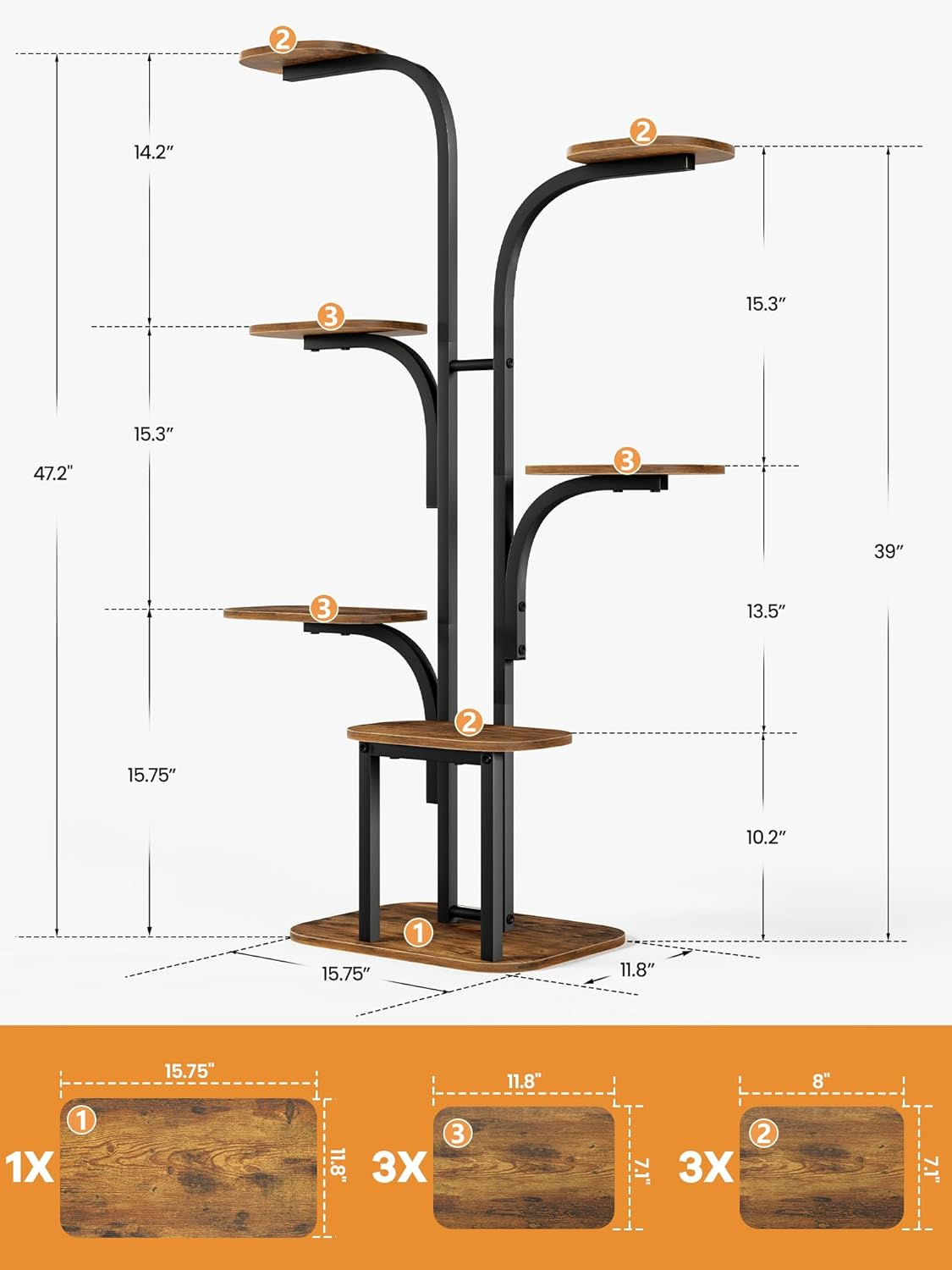 Plant Stand Indoor with Grow Lights &ndash; 120Cm 7 Tiered Metal Shelf Small Corner Rack for Multiple Succulent Herb Pot Display image number 5