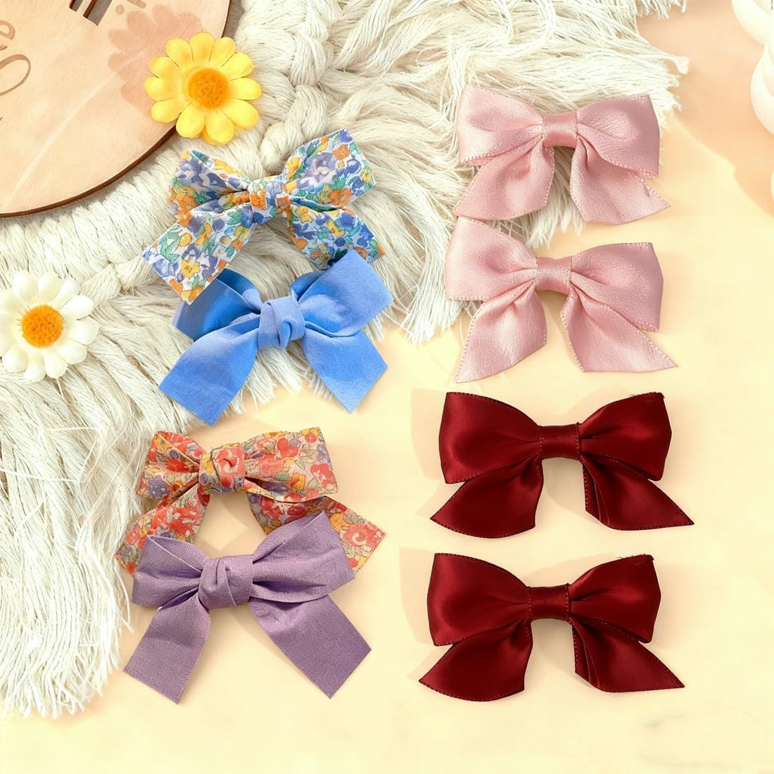 TEOZBLU 4 Pairs of Bows Hair Clips, Red Bow Hair, Hair Clip Hair Bows Girls, Hair Accessories, Women, Non-Slip Crocodile Hair Clips, for Wedding, Birthday (Red/Pink/Blue/Purple) image number 2