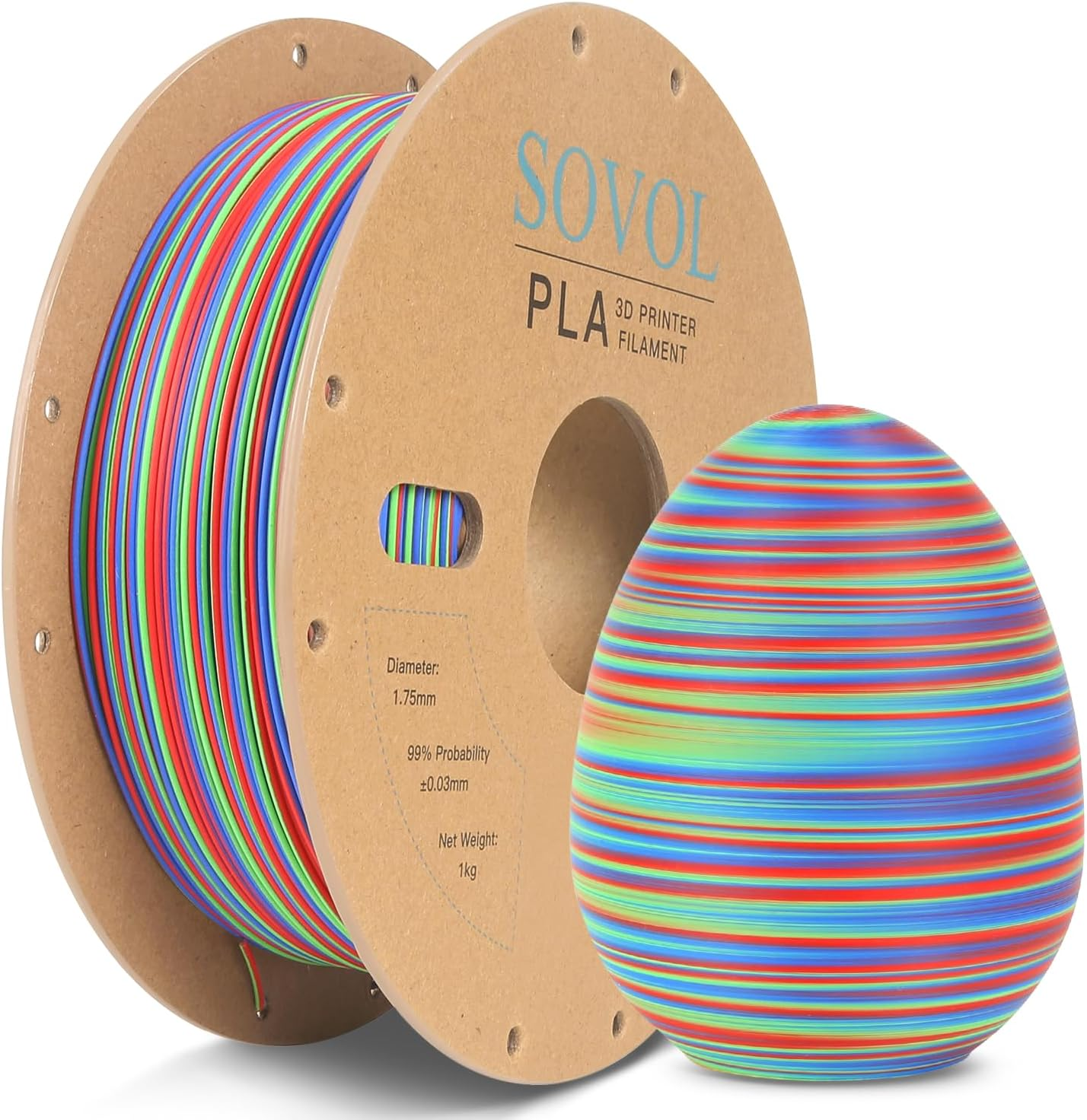 Sovol Matte PLA Filament Rotated Tri Color Co-Extrusion 1.75Mm, Fast Change 3D Printer Filament 1Kg/ 2.2Lbs, Matte Red Green Blue 3 in 1 Coextrusion PLA Material +/-0.03Mm image number 3