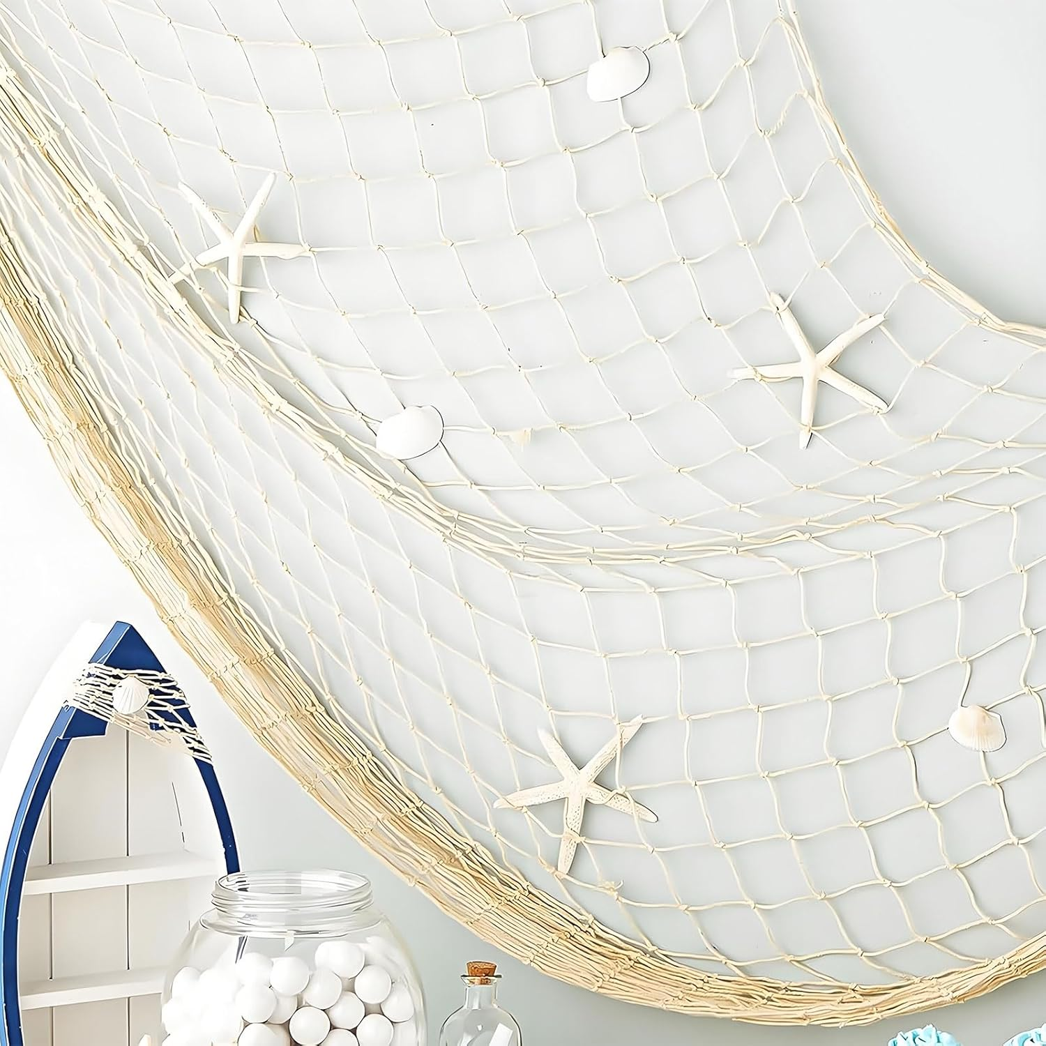 Fish Net Decorations 2 Pack, Natural Cotton Fishing Nets for under the Sea Party Decorations, Ideal for Beach Room Decor & Coastal Decor, Nautical Pirate Halloween Decoration by Ruibex image number 4