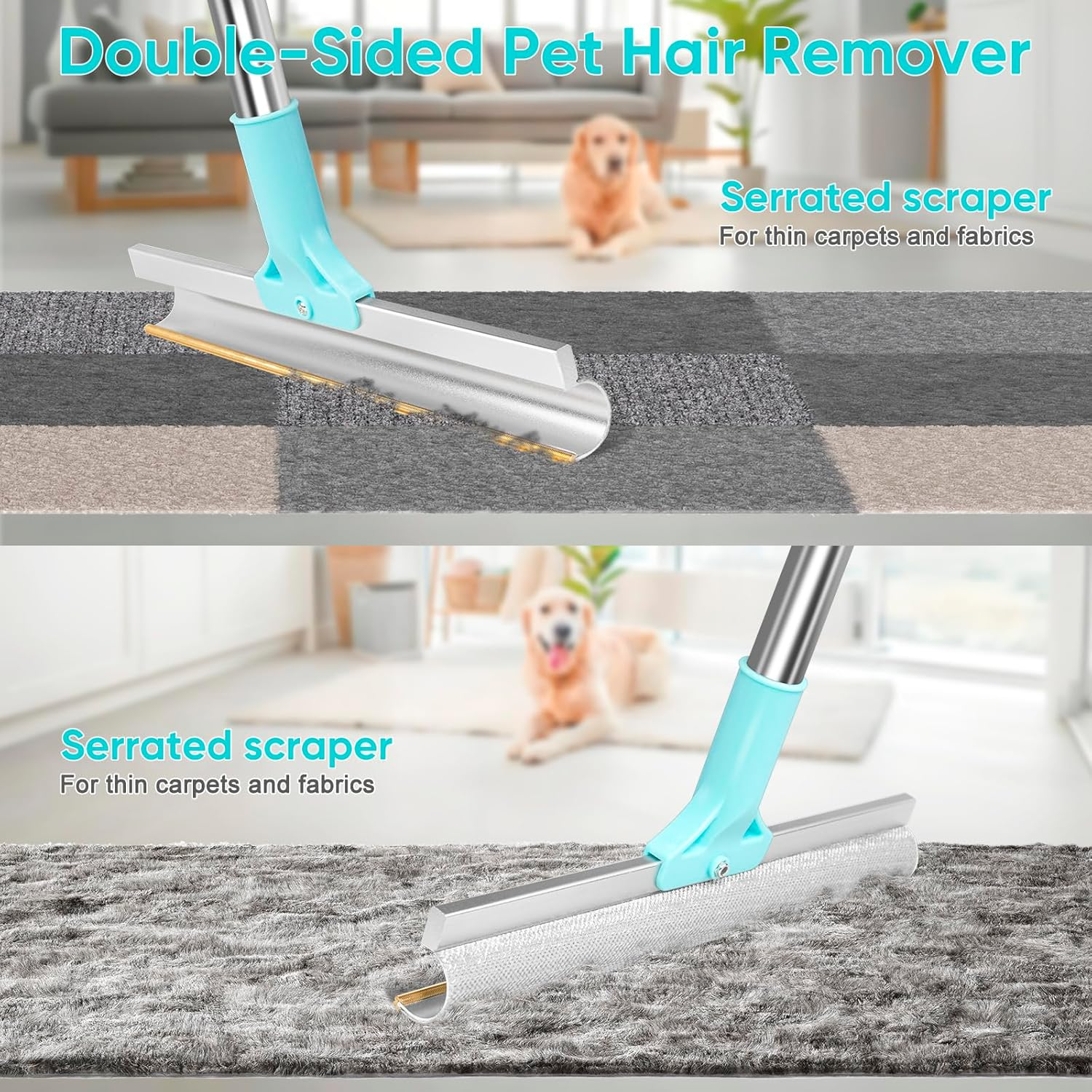 6 in 1 Pet Hair Removal Tool Carpet Brush, 8PCS Retractable Pet Hair Removal Broom Carpet Rake for Pet Hair Removal, Pet Hair Broom Suitable for Carpets, Floor Mats, Sofas and Pet Towers image number 2