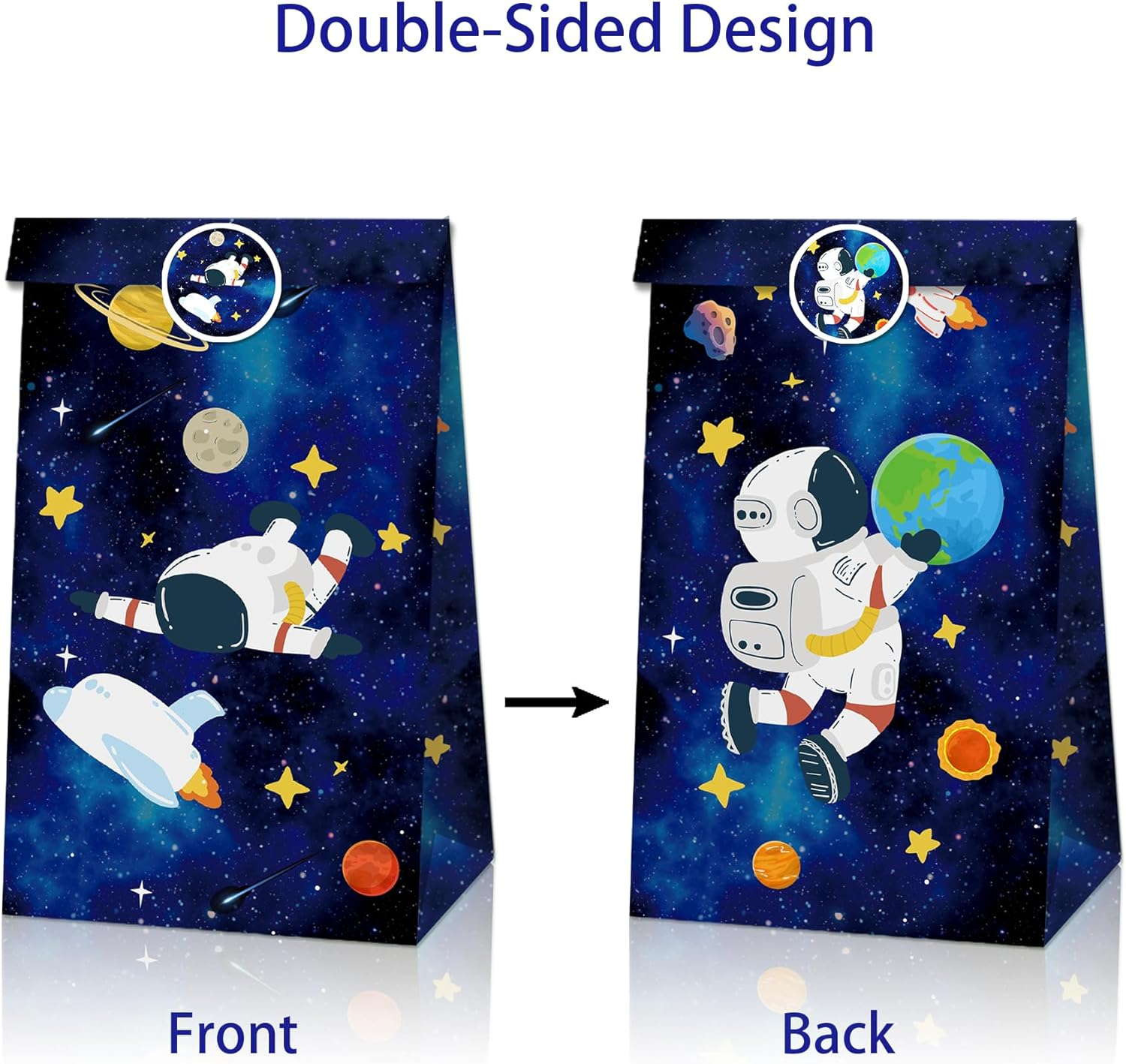 Outer Space Party Favor Bags - 24 Pack with 36 Stickers, Planet Galaxy Candy Bags - Goodie Bags for Birthday, Baby Shower, Space Theme Party - Jungle Safari image number 6