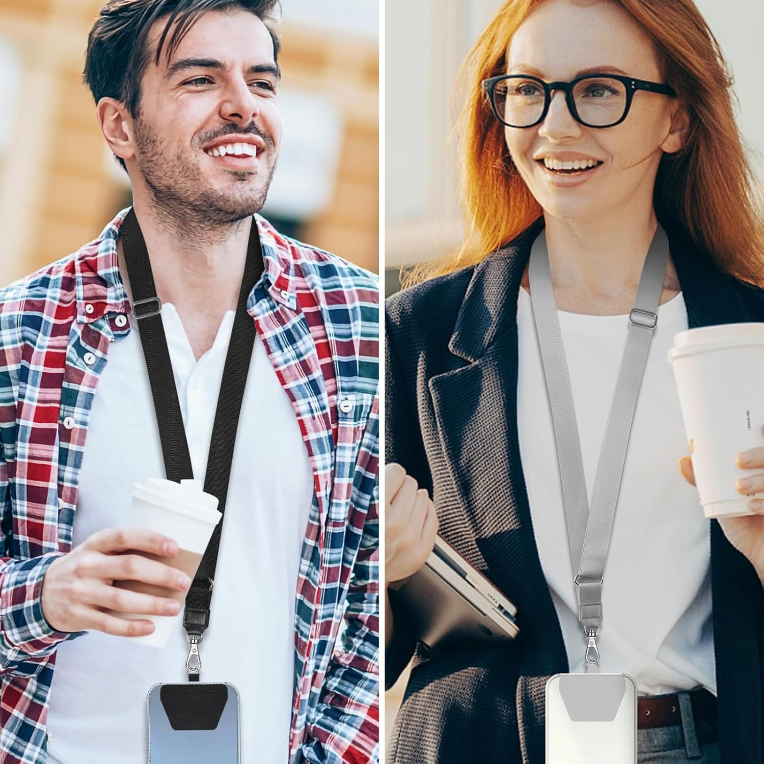 Phone Lanyard 2 Pack, JOMWEN Adjustable Neck Strap for Iphone and Most Smartphones, Multifunctional Crossbody Lanyard with Phone Tether Tab for Women and Men (Black+Gray) image number 2