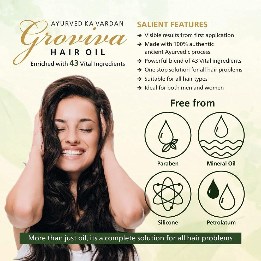 Groviva Natural Hair Oil | Complete Hair Solution | Enriched with 43 Vital Ingredients | Hair Oil (100 Ml) - Pack of 1