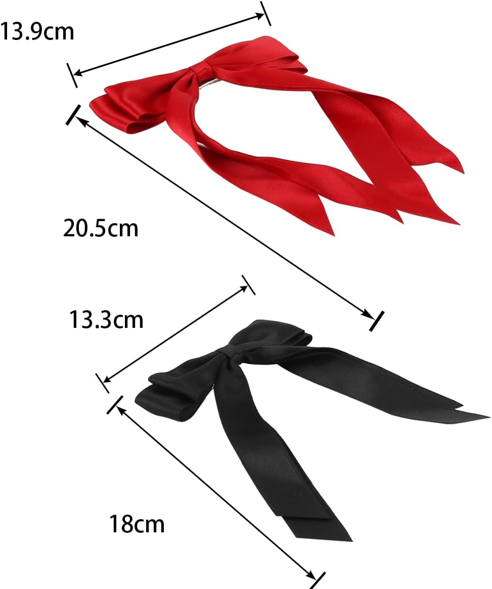 Enwye 2 Black and Red Silk Satin Hair Accessories with Hair Clips for Braids, Ponytails or Clothes image number 4