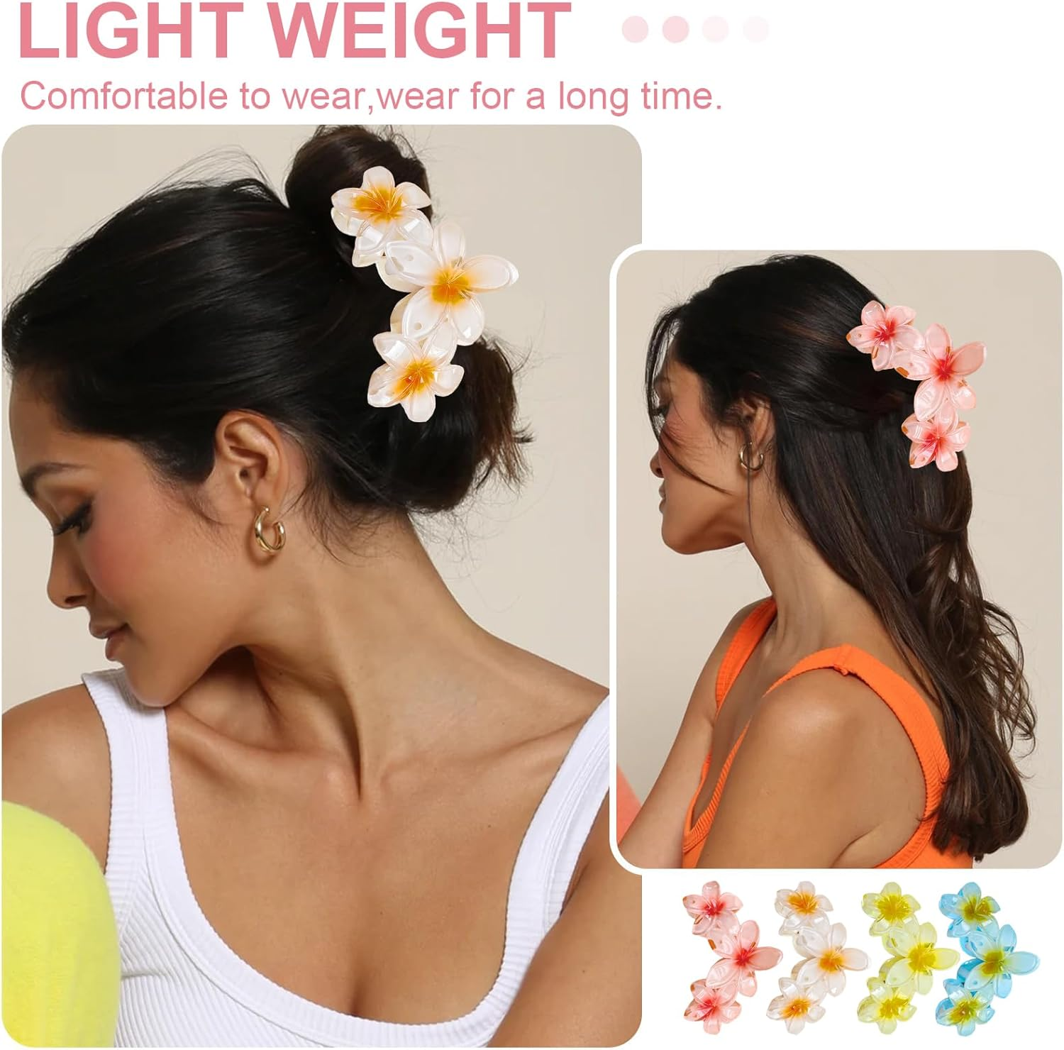 NATOSU 4 Pieces Flower Hair Claws Clips Strong Hold Large Claw Clips for Thick Hair Non-Slip Hair Clips for Women Hawaiian Flower Claw Clips image number 6