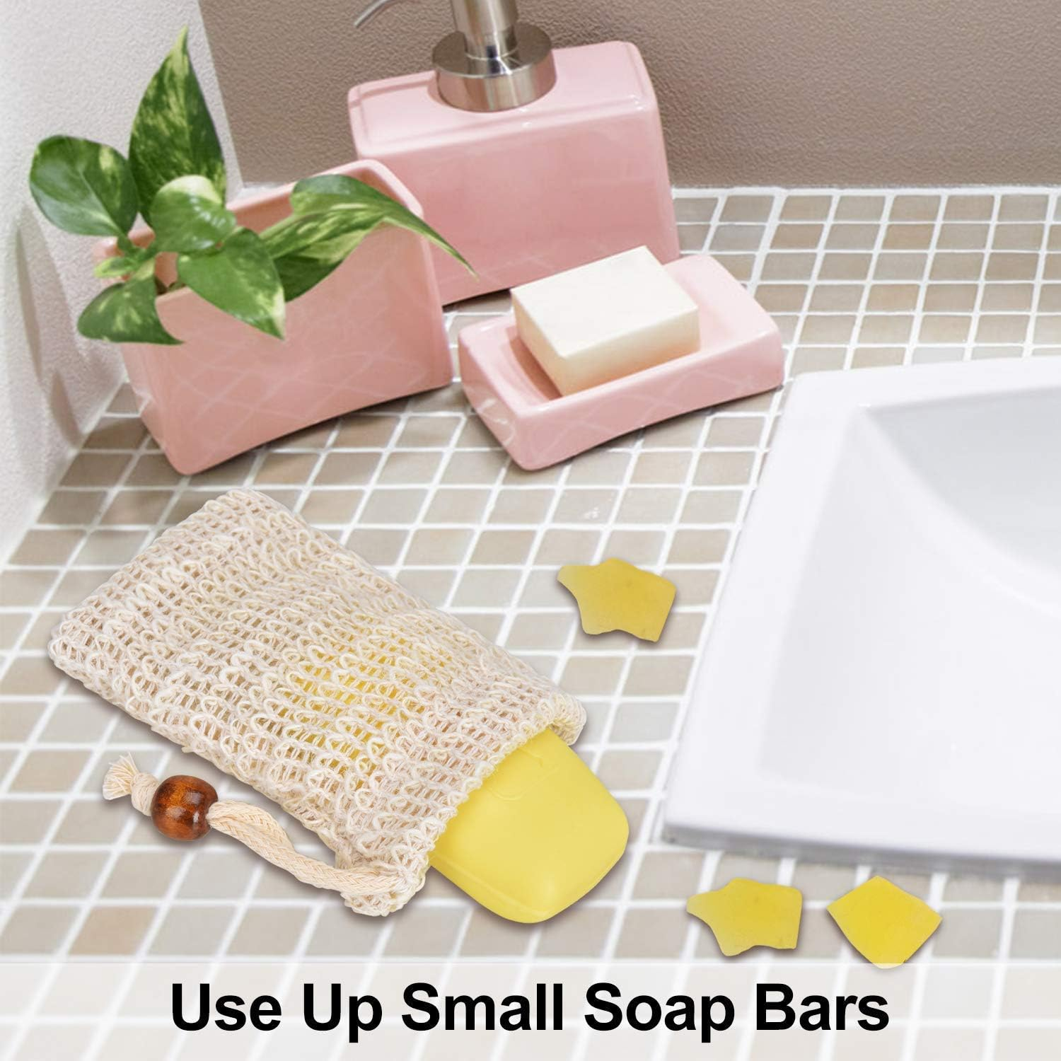 2 X Natural Soap Bags - Organic Bags Made of Sisal & Cotton - Soap Bags for Solid Shampoos & Soap Residues - for More Foam Building & Drying Soap - Natural Bag for Exfoliating and Massage image number 1