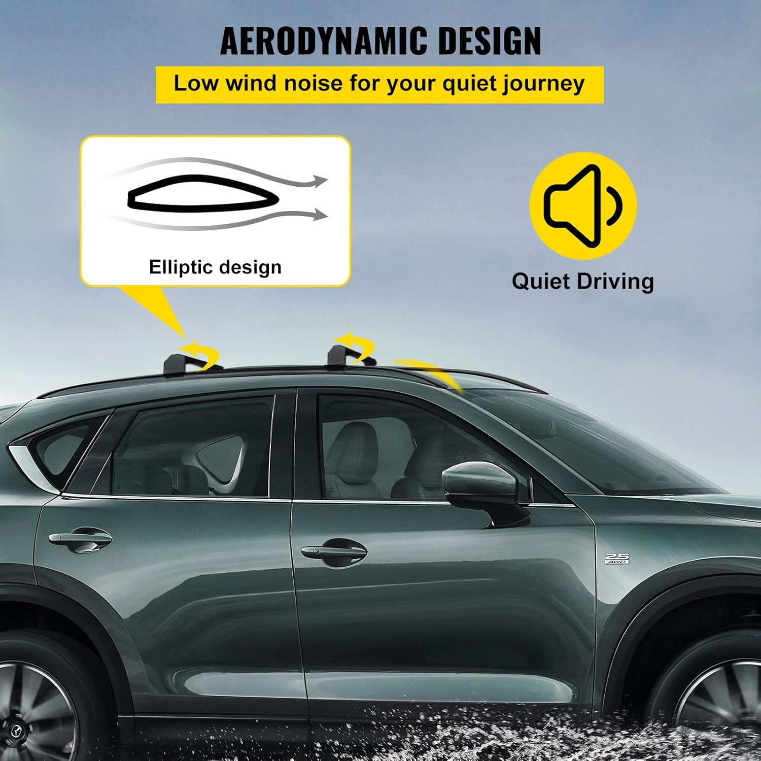 VEVOR Roof Rack Rail Cross Bar for CX-5 CX5 2017-2019, 165 LBS Capacity Aluminum Roof Rails Crossbars Replacement, Heavy Duty Cross Bars Cargo Carrier, Black image number 5