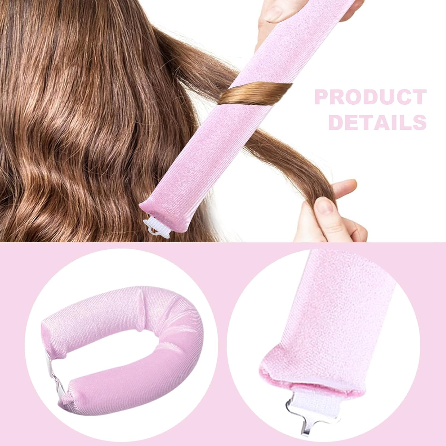 Pack of 3 Heatless Curls, Flexi Rods with Hooks, Overnight, for Different Hair Types, Long and Short Hair (Pink, M) image number 1