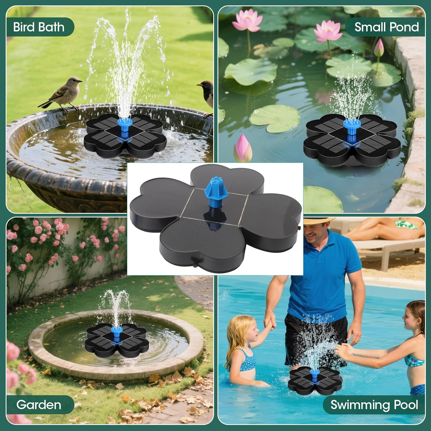 3.5W Solar Fountain Pump, Flower Shape Solar Water Fountain with 7 Nozzles, 18CM Dia Solar Powered Bird Bath Fountain,Garden Decor Floating Pool Fountain for Bird Baths, Ponds, Patios, and Pools image number 3