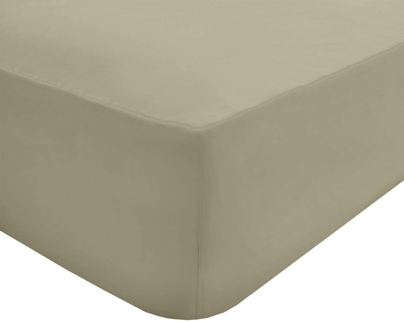 Sleepdown Taupe Plain Fitted Sheet Non-Iron 180 Thread Count Percale Poly Cotton Easy Care 25Cm Deep Pocket Bedsheet Bed Linen - Single