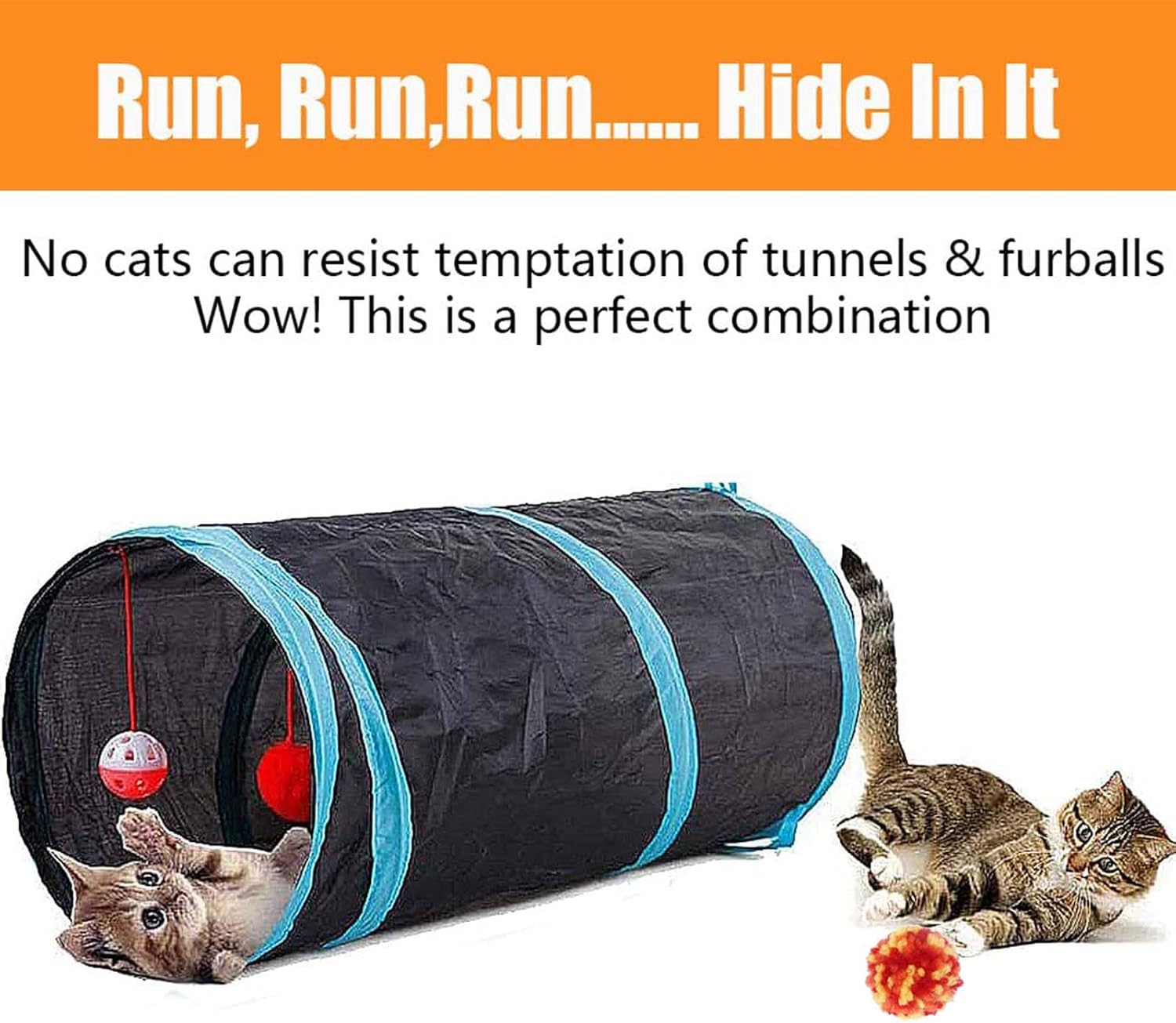 22-Piece Interactive Cat Toys Set for Indoor Cats with Collapsible Tunnel, Feather Teaser Wand, Crinkle Balls - Multi-Color Kitten to Adult Cat Toys (All Breeds) image number 2