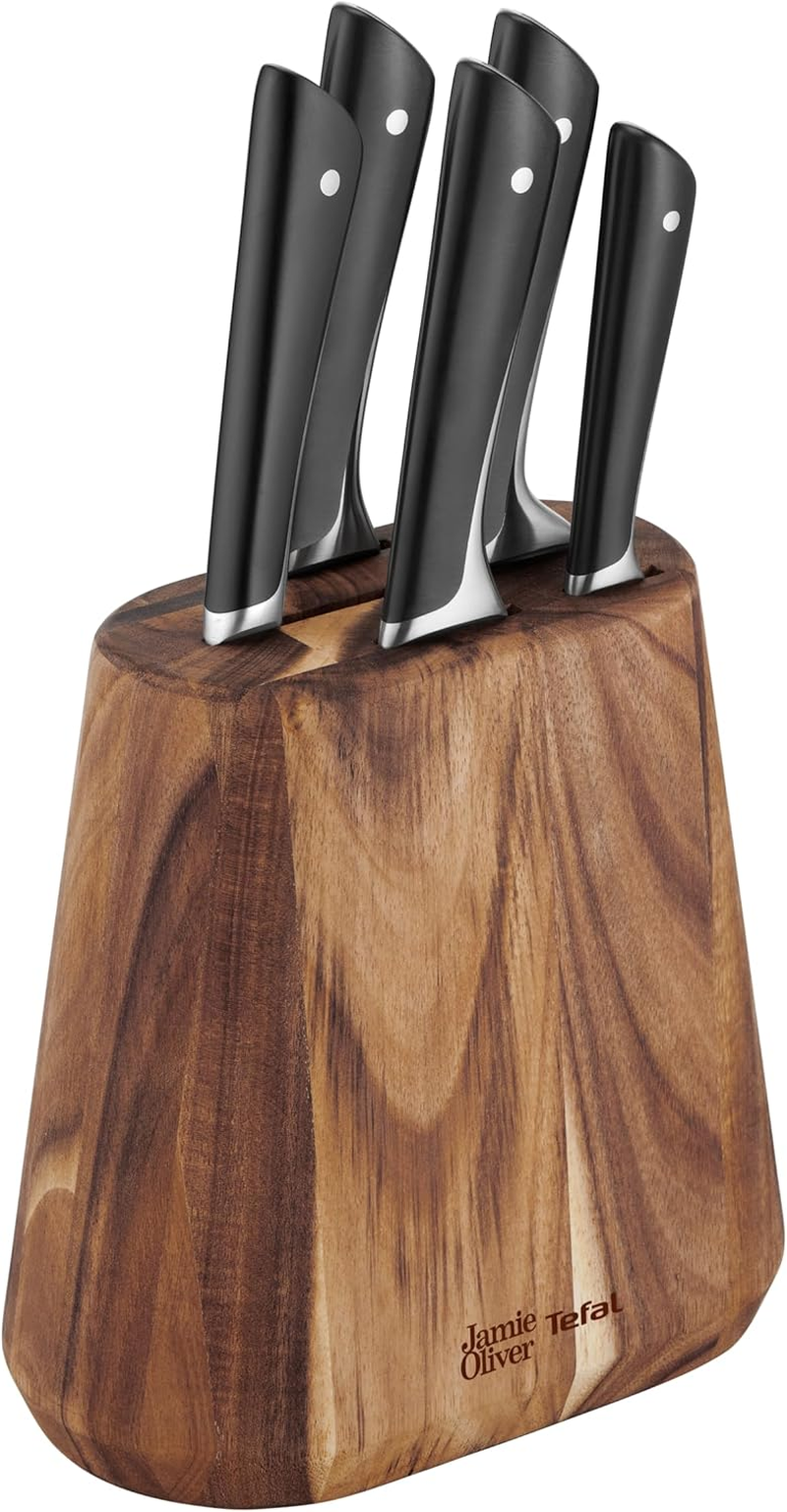 TEFAL Jamie Oliver by Tefal, Knife Block 5Pc Set, K267S655, Kitchen Knives, Ice Hardened for Superior Performance, Made in Germany, Weighted Kitchen Knives for Comfortable and Secure Grip image number 4