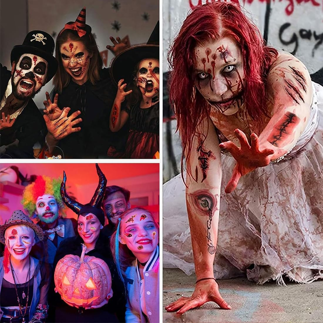 Halloween Tattoo Scars, 60 Sheets Tattoo Wounds Face Scars Realistic Motifs, Vampire Costume Women'S Make-Up Accessories, Halloween Fake Wounds Sticking for Carnival Halloween Make-Up image number 3
