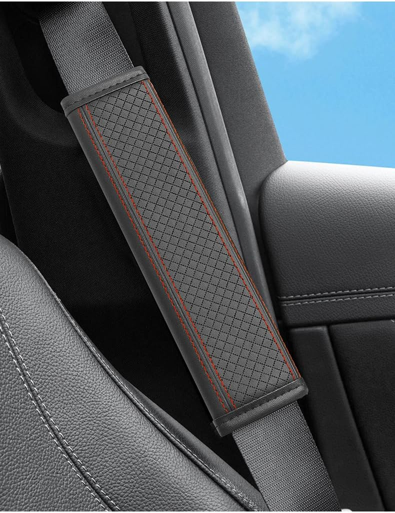 2PCS Car Seat Belt Cover, PU Leather Vehicle Safety Seatbelt Pads, Soft Comfortable Auto Seat Shoulder Neck Strap Protection Cushion, Universal for Sedan, Truck (Black Red, One Size) image number 4