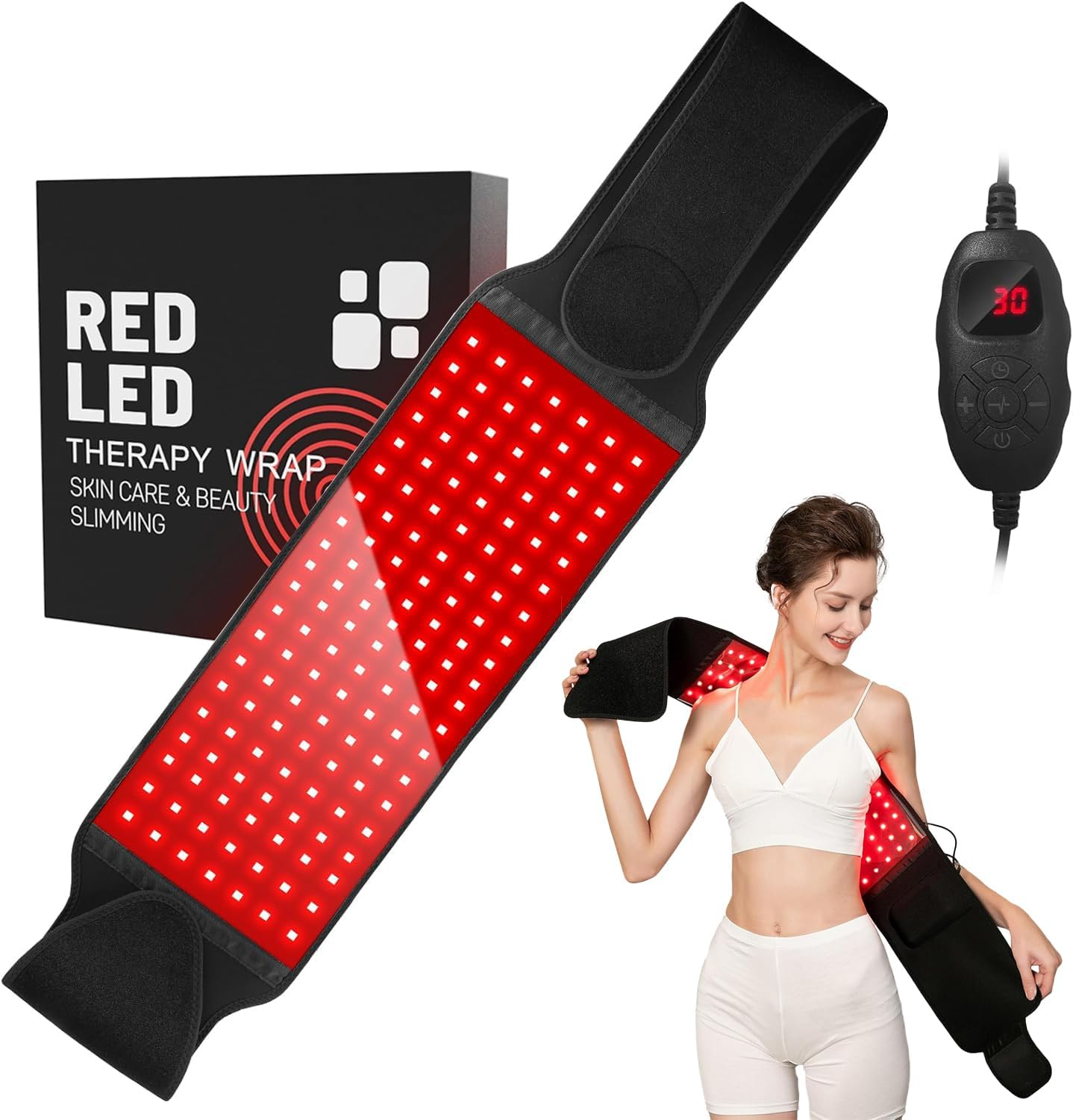 Red Light Therapy Belt for Body - 140 Leds 5 Light Levels with Timer Infrared Light Therapy for Shoulder Waist Muscle, 660Nm Red Light & 850Nm near Infrared & Red Light Therapy for Body image number 3