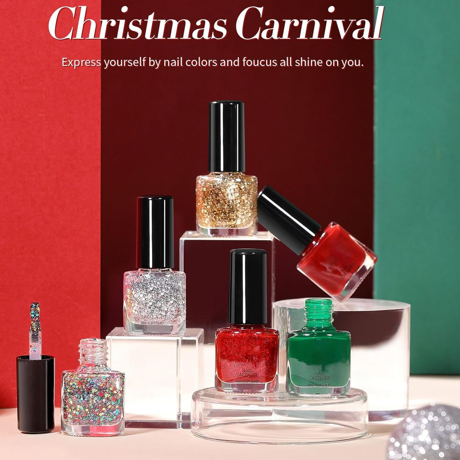 Vgvgaj Christmas Gel Polish,Long Lasting 6-Color Accessories | Holiday Nail Polish Set | for Holiday Festival Manicure Salon Home Travel Wedding Bridal Spa Grooming Party Summer image number 1