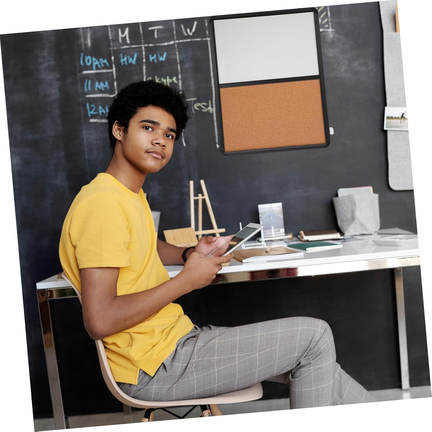 Tofficu Office Cork Board Memo Board Wall-Mounted Cork and Whiteboard Combination for Notes Photos Memos and Reminders Desktop Decor and Workspace Organizer image number 4