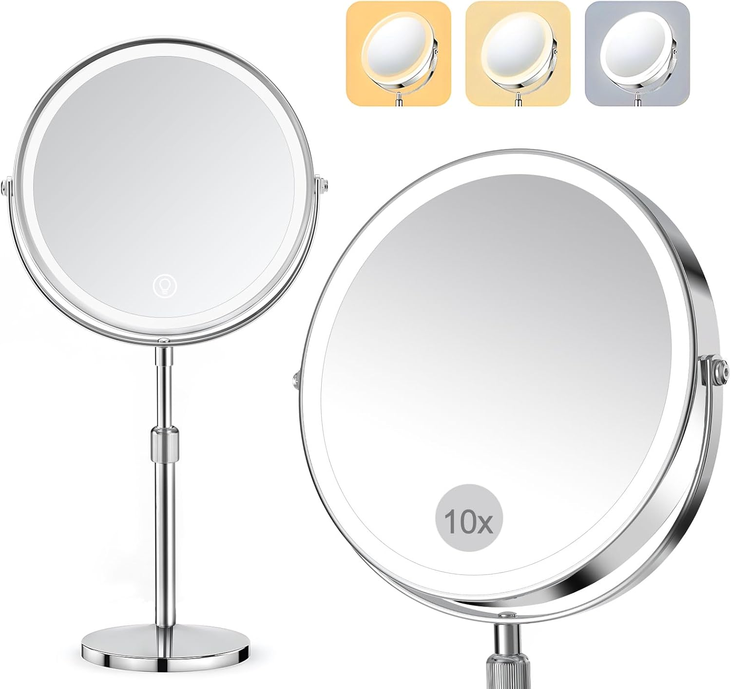 SURFOU 8 Inch Cosmetic Mirror with Lighting, 10X/1X Magnifying Mirror Double-Sided - 360&deg; Rotating & Removable Table Mirror for Makeup, Shaving, Bathroom and Travel image number 2
