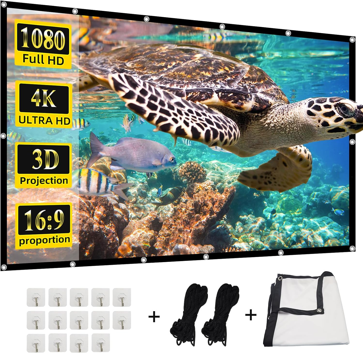 Projector Screen,150&ldquo; 4K 16:9 HD Rear Front Projector Screen Anti-Crease Foldable Projection Screen Double-Sided Portable Outdoor Indoor Projector Screen for Movie Home Theater Yard Travel (150) image number 3