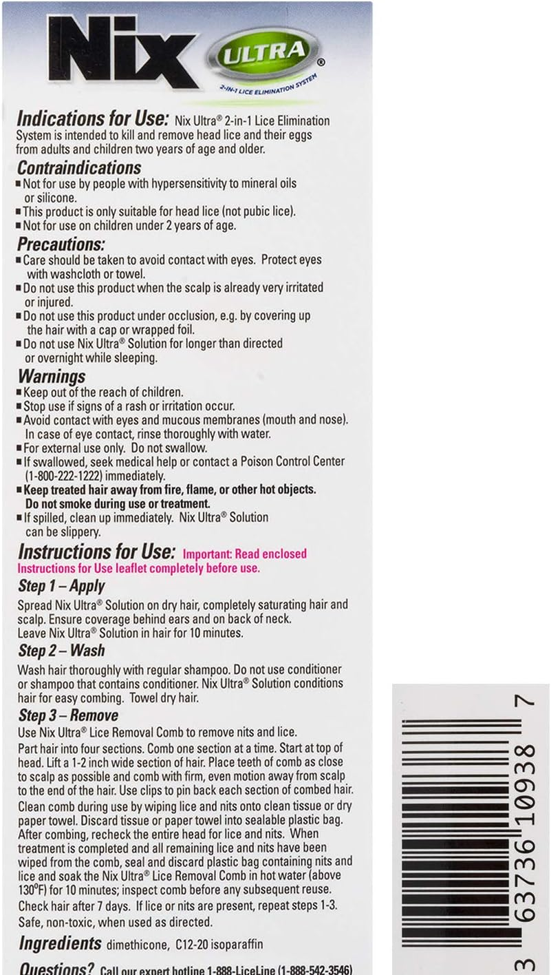 Nix Ultra 2-In-1 Super Lice Treatment, 3.4 Fl Oz and Lice & Egg Removal Comb