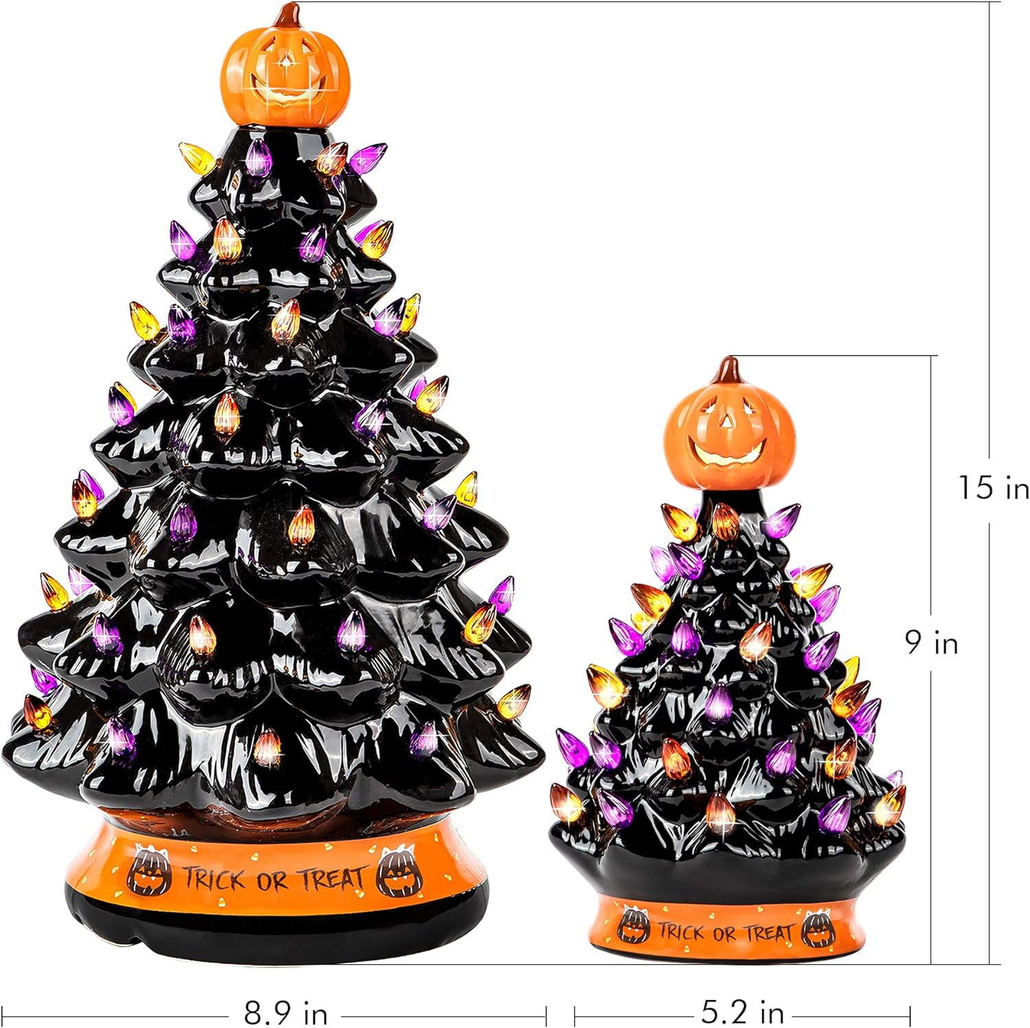 RJ Legend Ceramic Tree - Christmas Decorations, Orange Pumpkin Head-Home Decoration over 50 Multicolor Bulbs, LED Light up by Battery - Black, 15 Inch image number 5