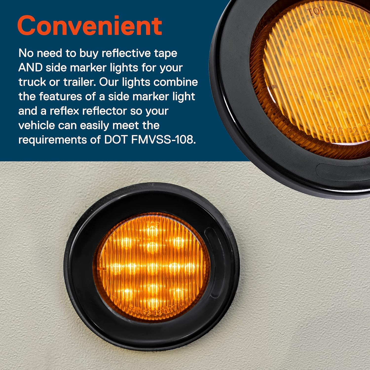 TRUE MODS 8Pc 2.5" 12V Amber round LED Clearance Side Marker Lights [DOT FMVSS 108] [SAE P2] [Reflector Lens] [Grommet & Plugs] [Flush-Mount] [Waterproof IP67] Rear Lamp for Boat Trailer Semi Truck RV image number 5