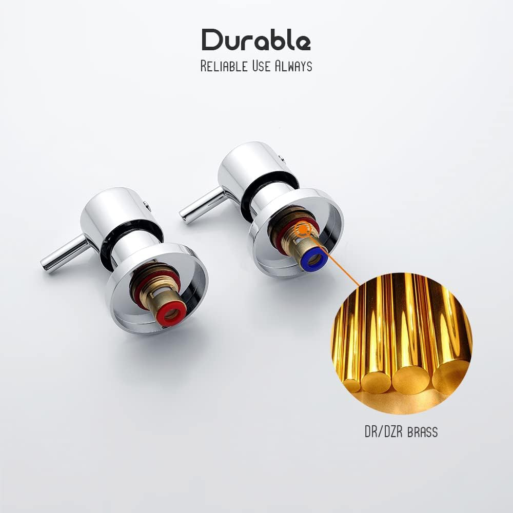 Decaura Bathroom Wall Sink Tap Set Basin Bath Swivel Spout Vanity Spa Bathtub Water Outlet with 1/4 Turn Twin Tap Faucet Brass (Chrome) - Chrome image number 2