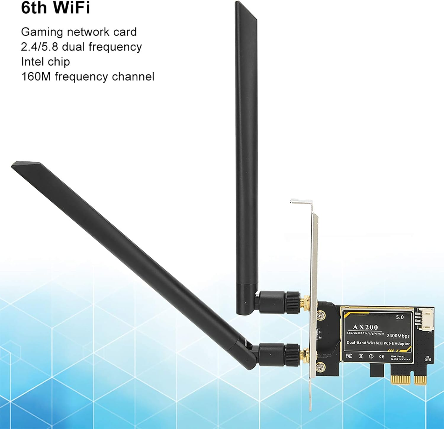 PCIE Wifi Card for Intel AX200 5G Wifi Card Dual Band 5.1 PCIE Wireless Card with Antenna for Windows 10 64Bit/ for Linux PC Desktop