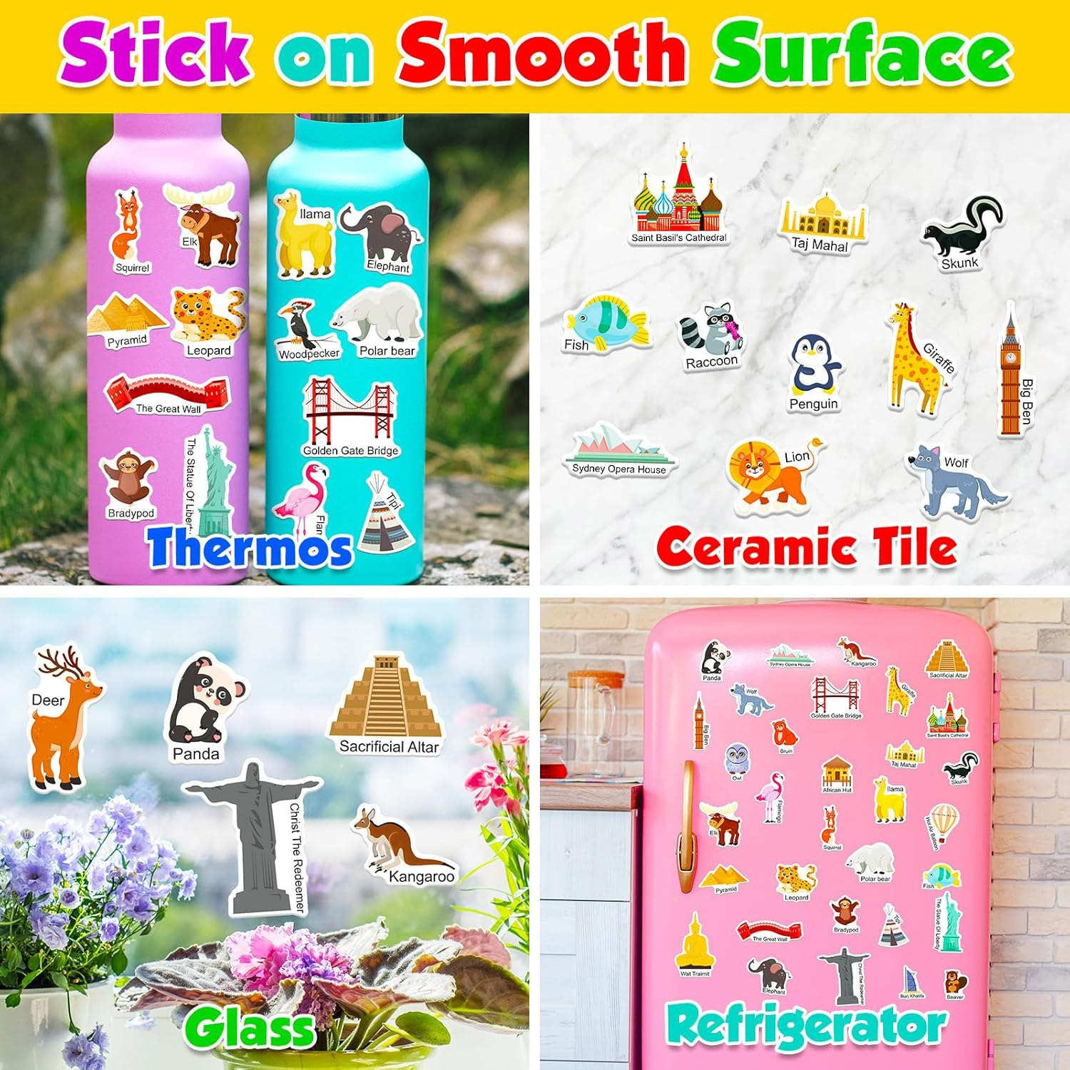 Reusable Sticker Book for Kids,37Pcs Stickers World Map Landmark Activity Education Learning Toys Books for Toddlers Girls Boys Age 3+ Birthday Gifts. (World Map)